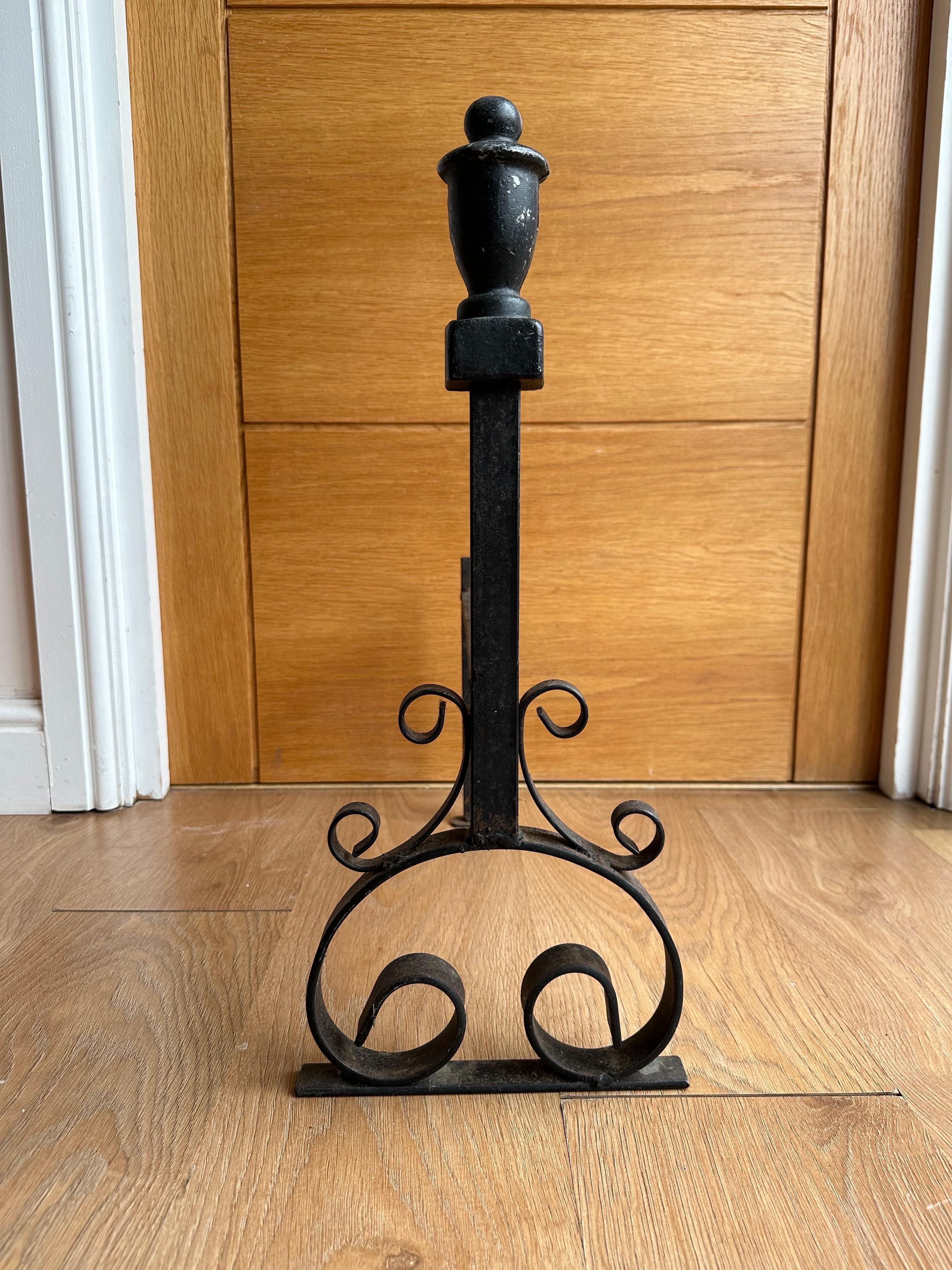 19th Century Handwrought Iron Gothic Fireplace Andirons Firedogs For Sale 5