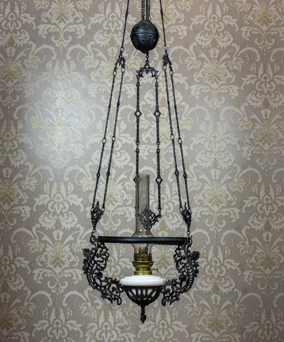 European 19th Century Hanging Kerosene Lamp