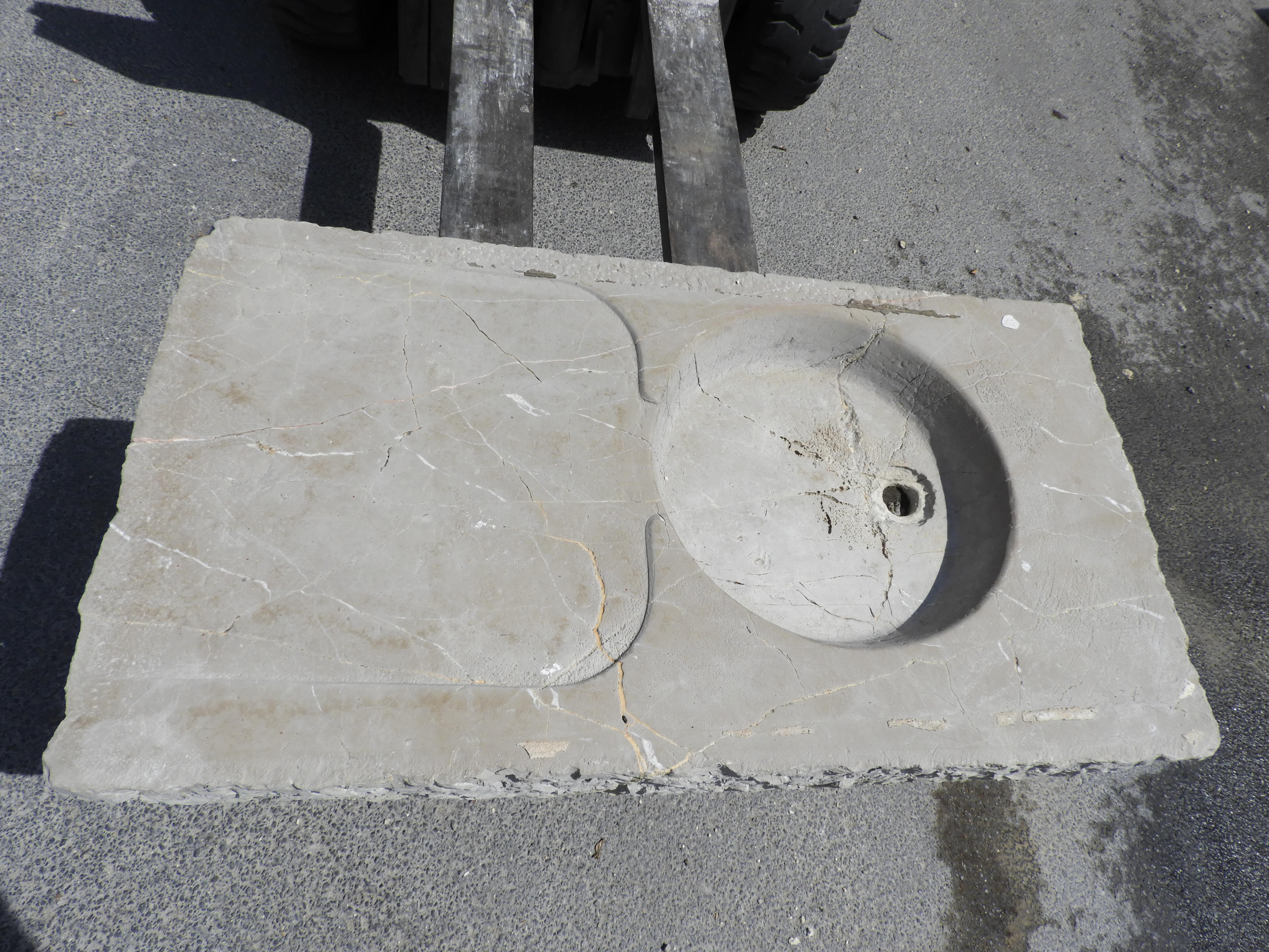 Hand-Carved 19th Century Hard French Limestone Sink For Sale