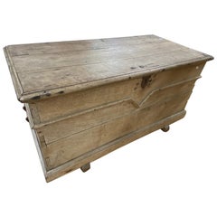 19th Century Hard Pine Wood Coffer Provincial Blanket Chest