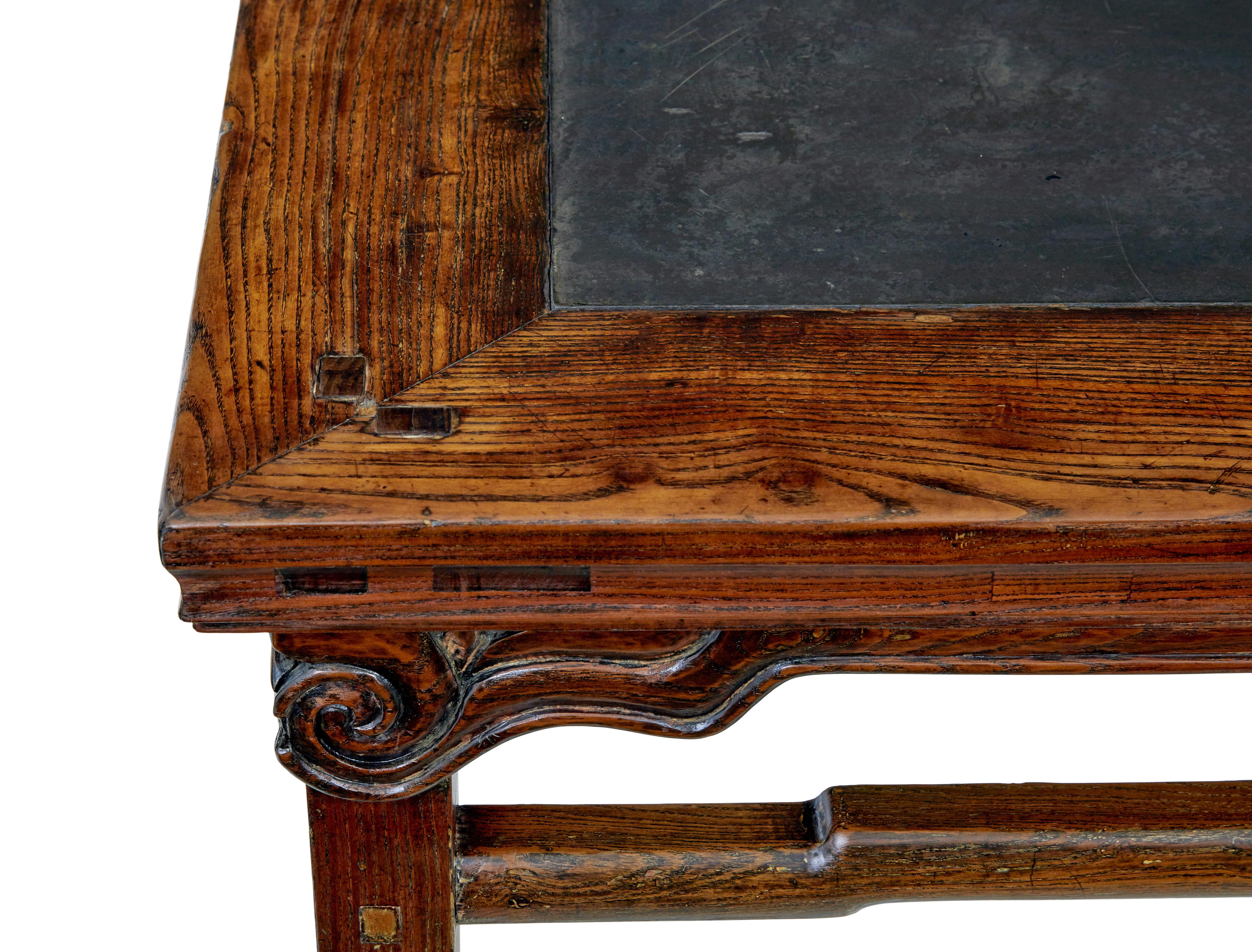 Cinese 19th Century hard wood marble center table in vendita