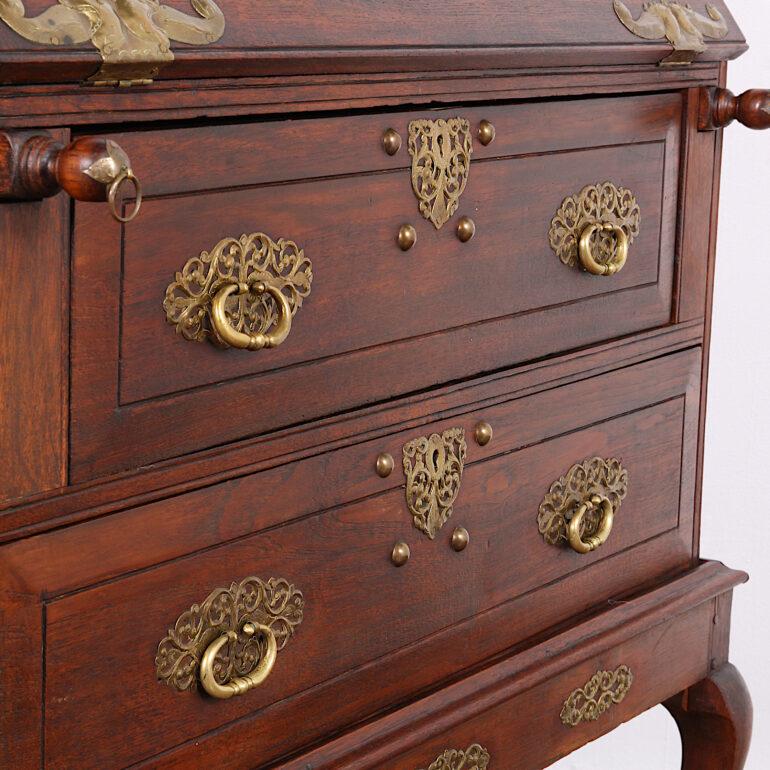 Teak 19th Century Hardwood and Brass Drop Front Desk Bureau
