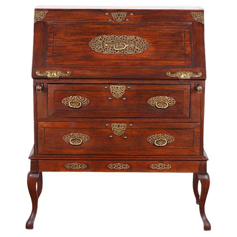 19th Century Hardwood and Brass Drop Front Desk Bureau