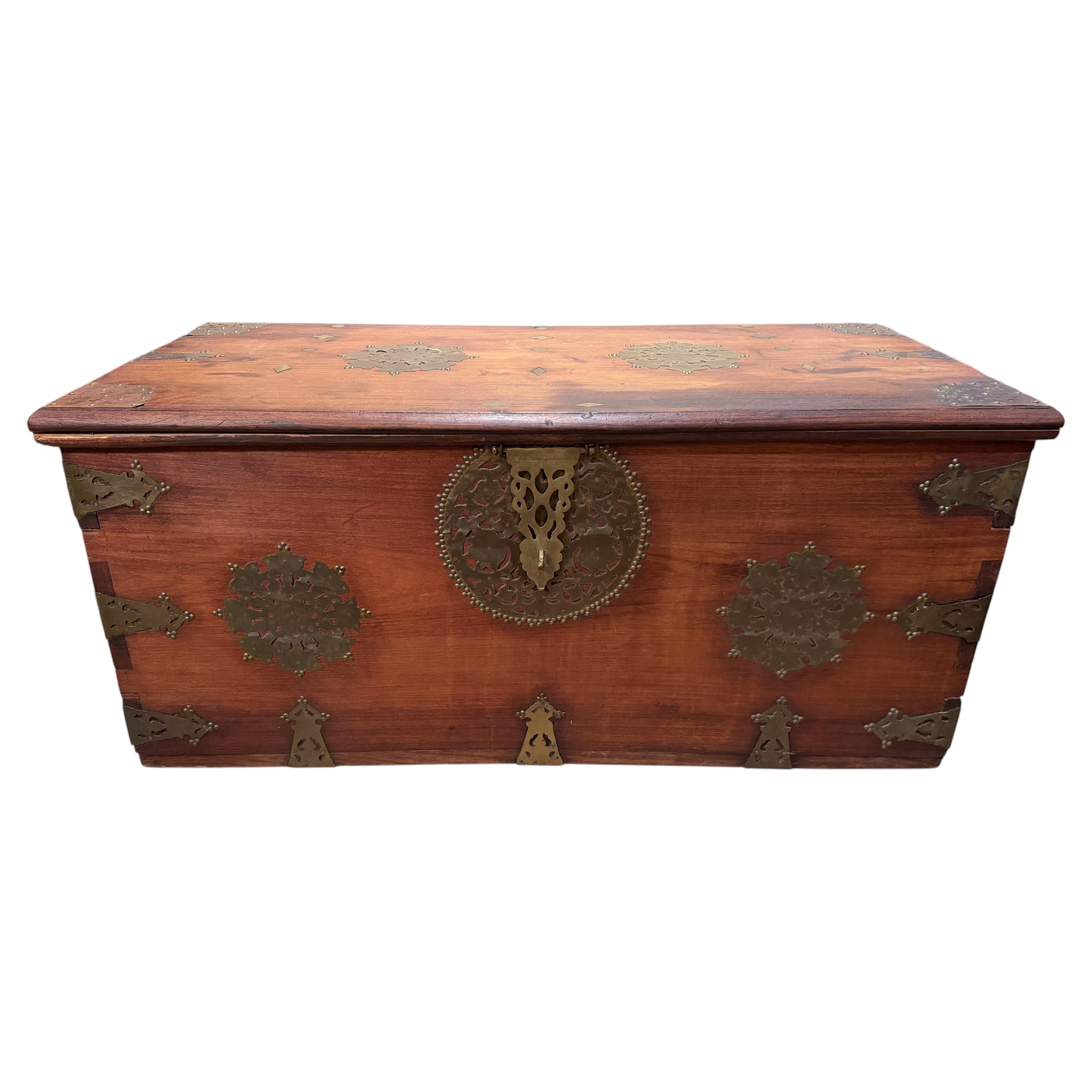 19th Century Hardwood Asian Storage Chest with Elaborate Brass Metalwork