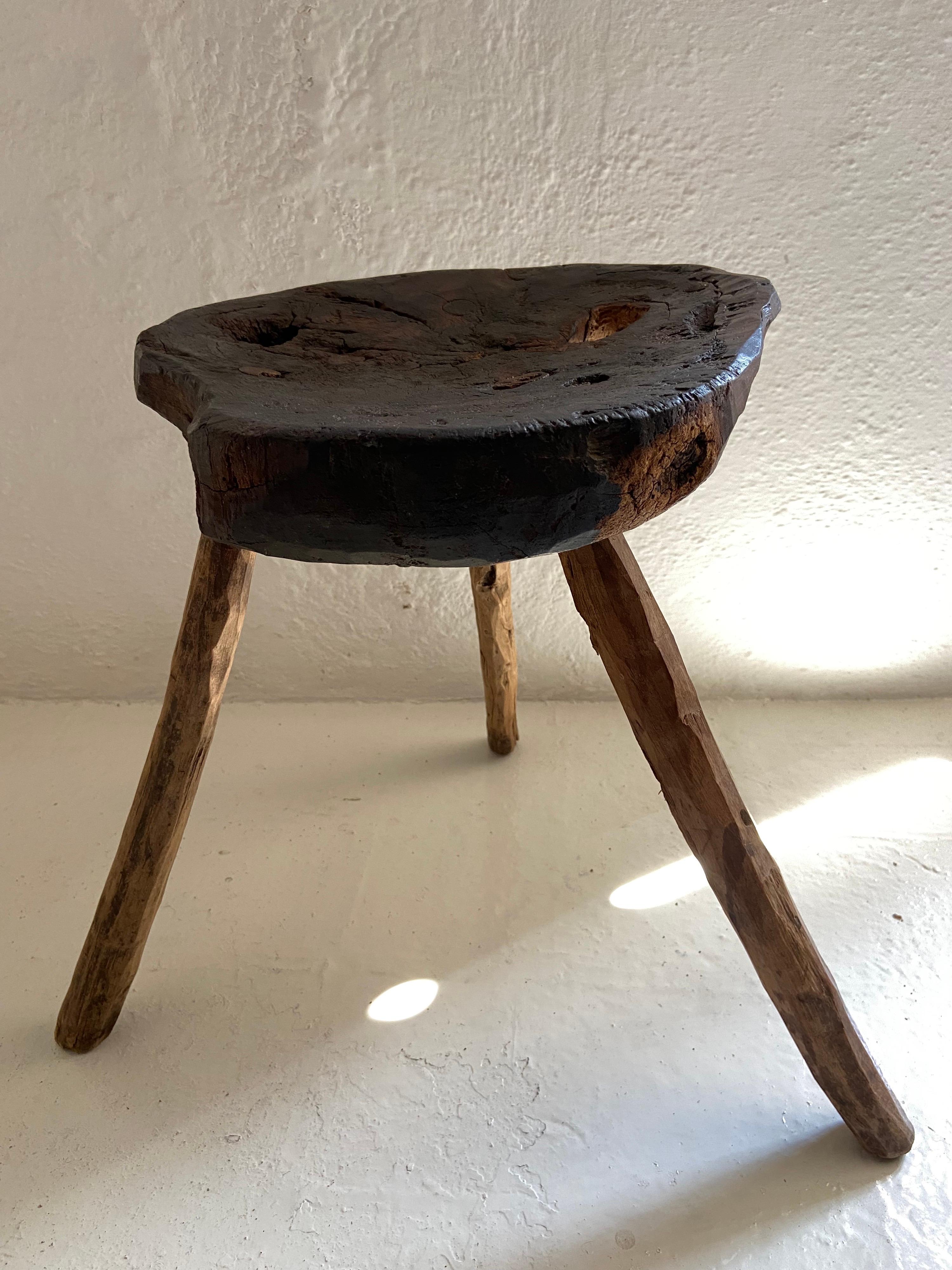Hand-Carved 19th Century Hardwood Stool from Mexico For Sale