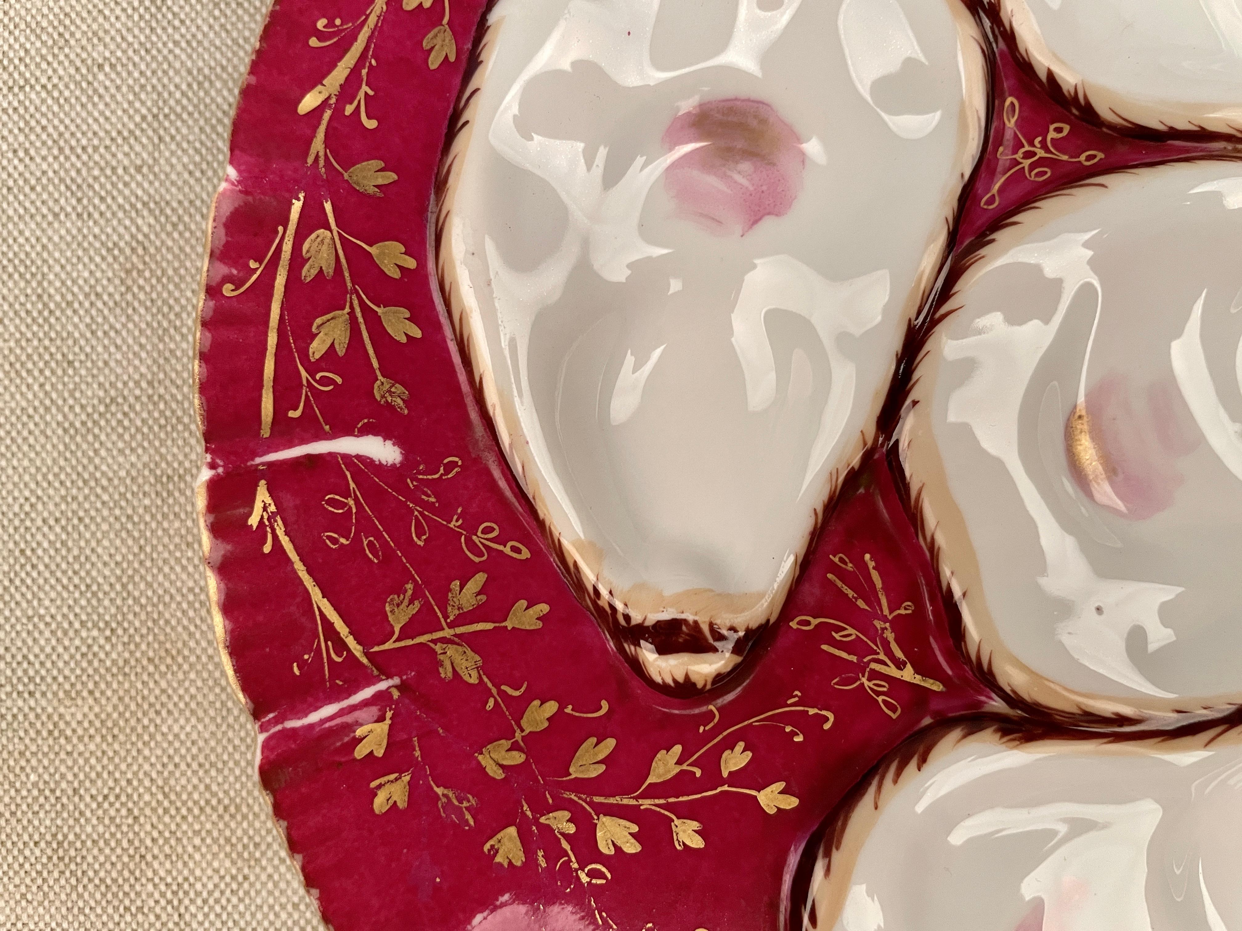Hand-Painted 19th Century Haviland Limoges Turkey Oyster Plate For Sale