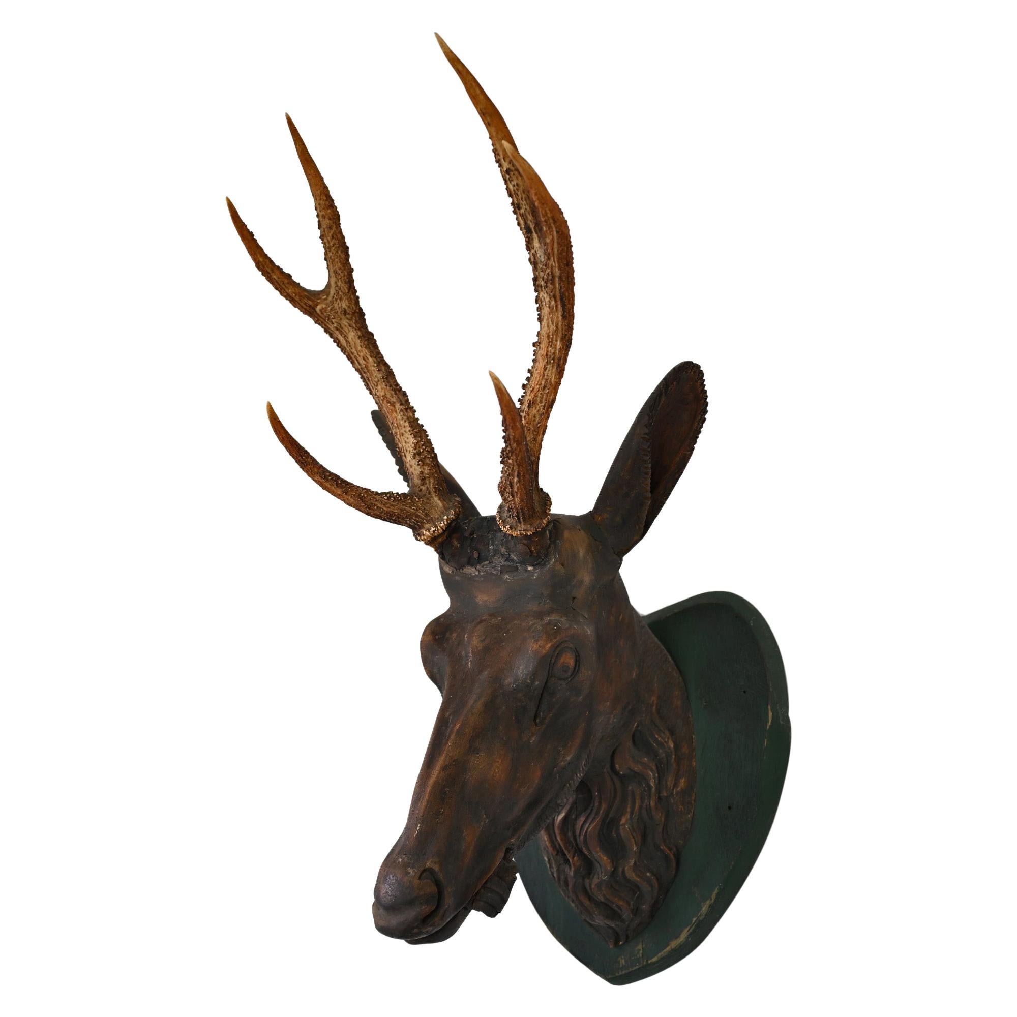 19th Century Head Carved Wood Alpine, Bavaria, Original Version For Sale
