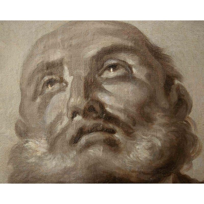 Italian 19th Century Head of St. Peter Painting Oil on Canvas by Follower of Piazzetta For Sale