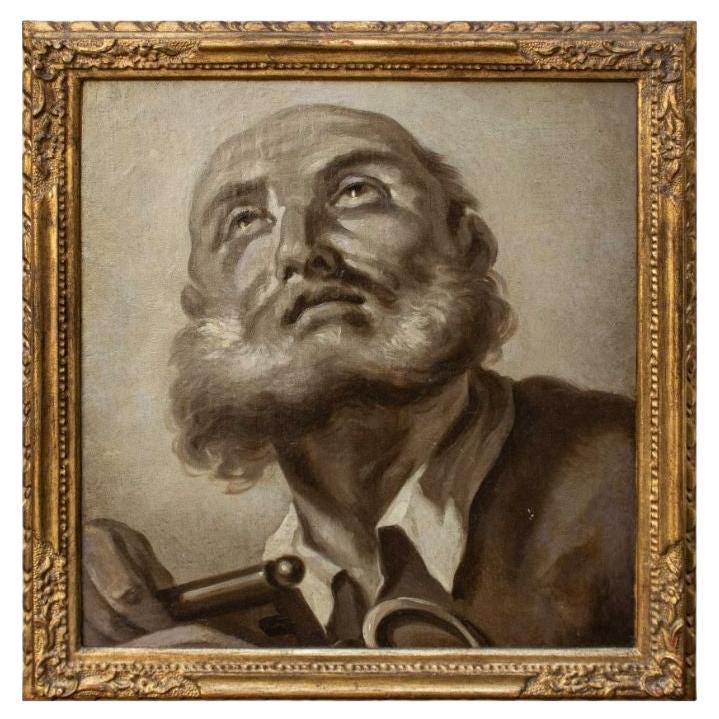 19th Century Head of St. Peter Painting Oil on Canvas by Follower of Piazzetta For Sale