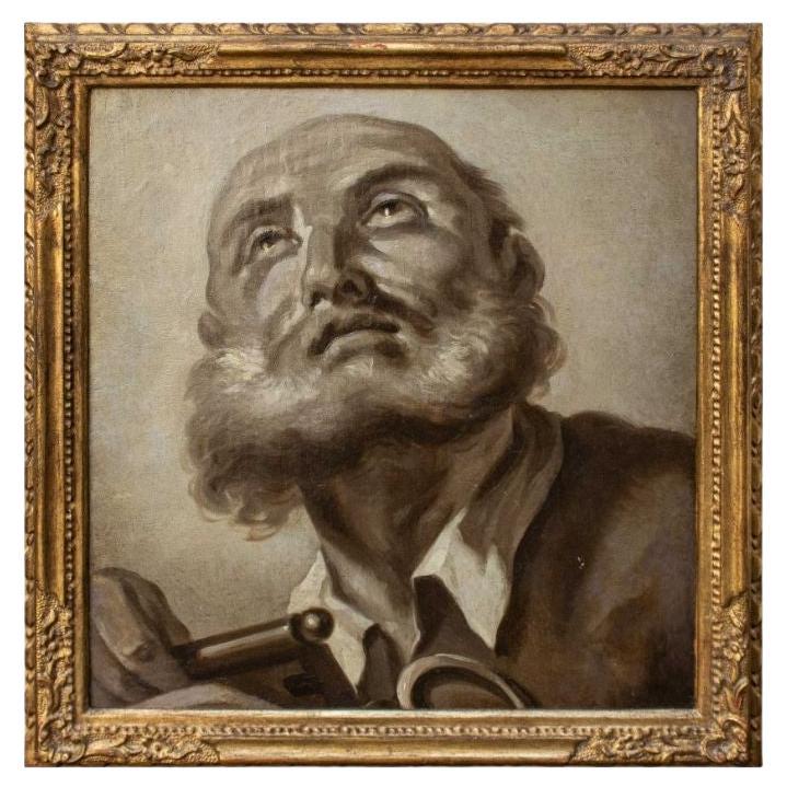 Siglo XIX Pintura Cabeza de San Pedro Óleo sobre lienzo por Seguidor de Piazzetta