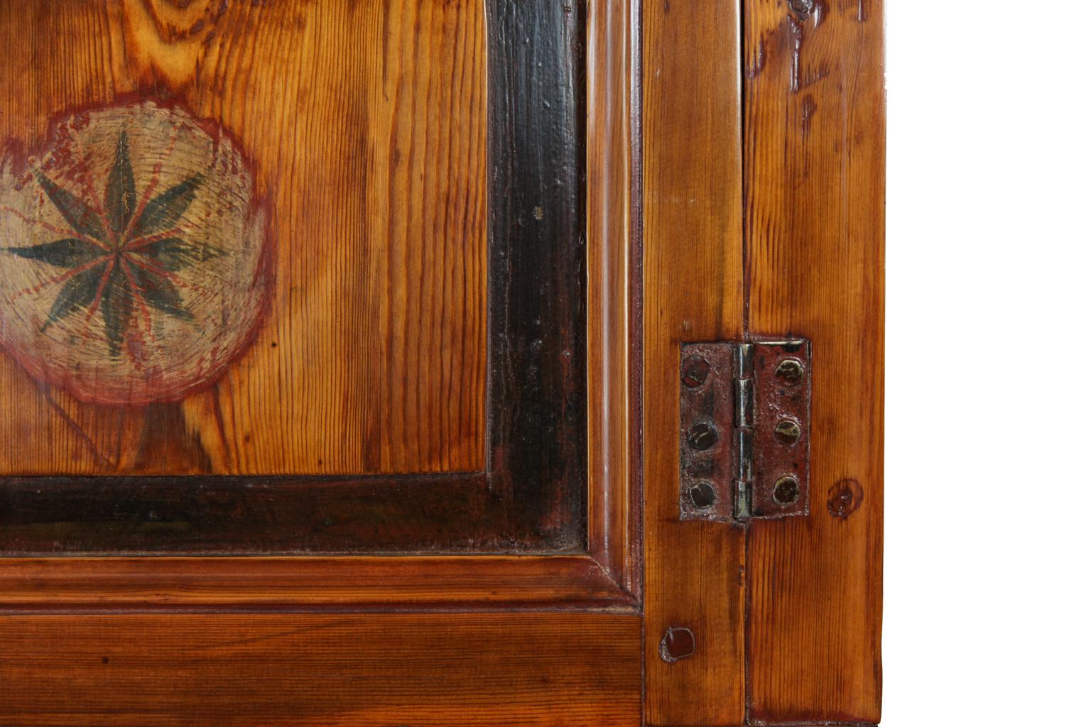 Brass 19th Century Heart Pine Step Back Cupboard
