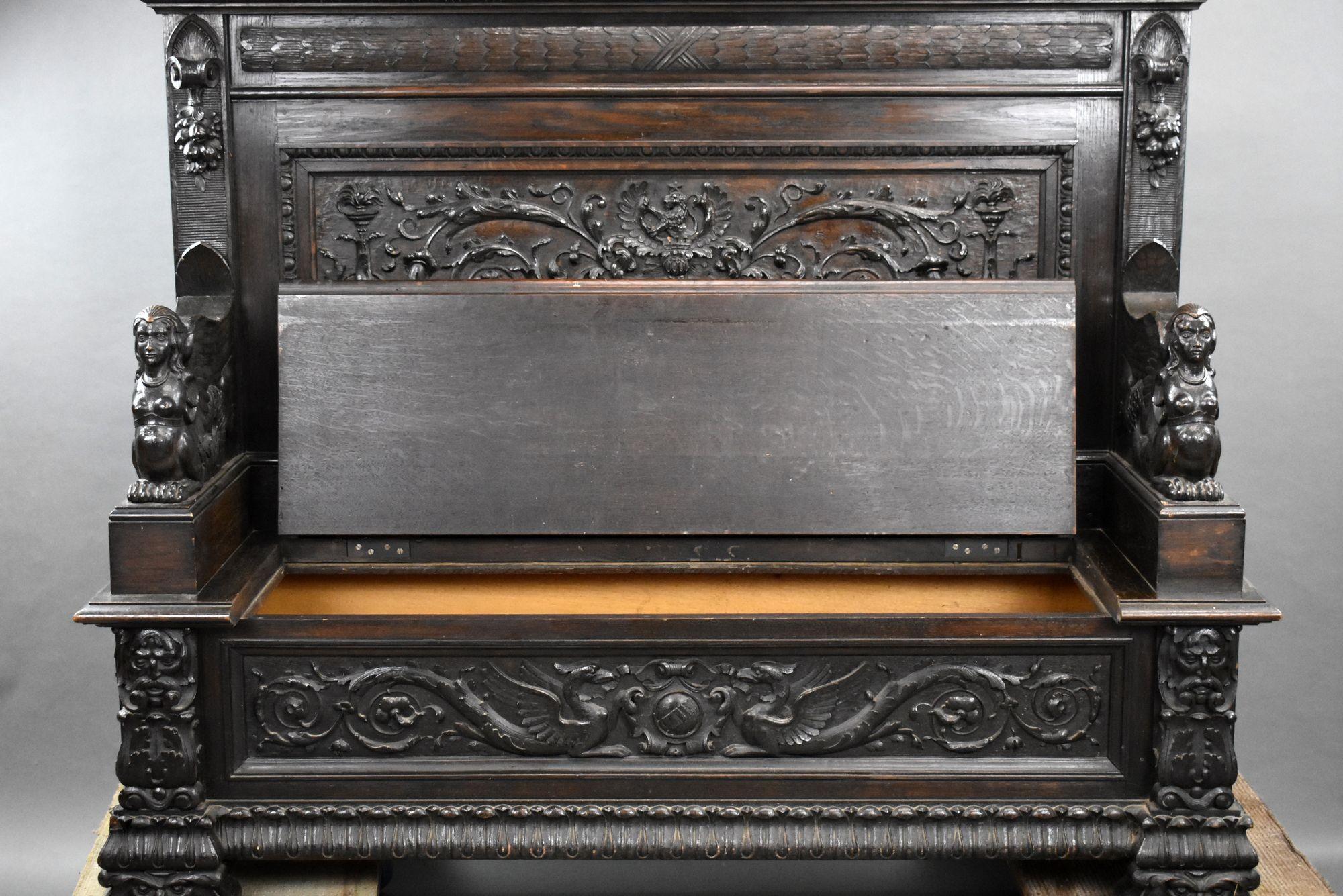 19th Century Heavil Carved Oak Settle For Sale 9