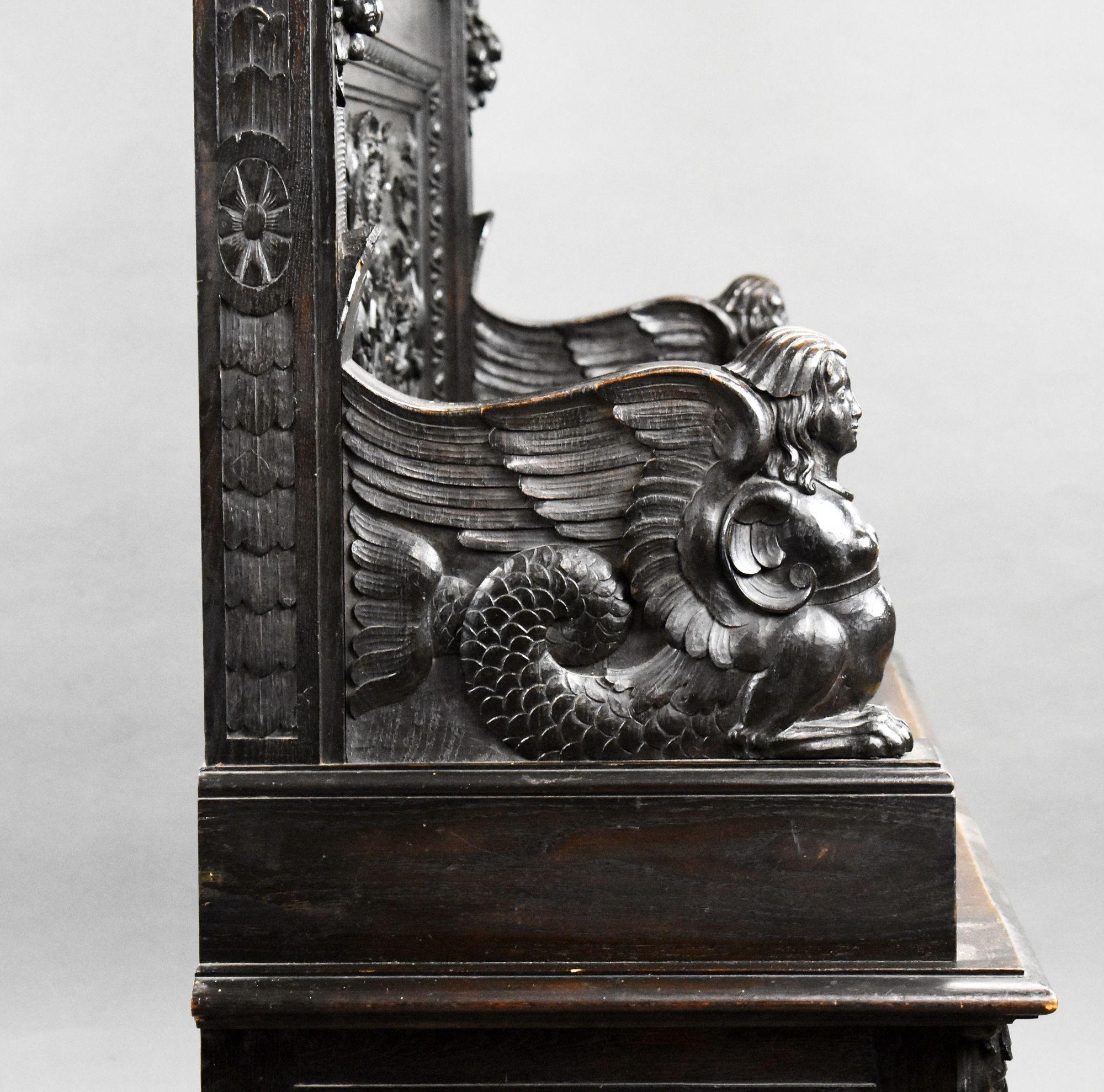 19th Century Heavil Carved Oak Settle For Sale 11