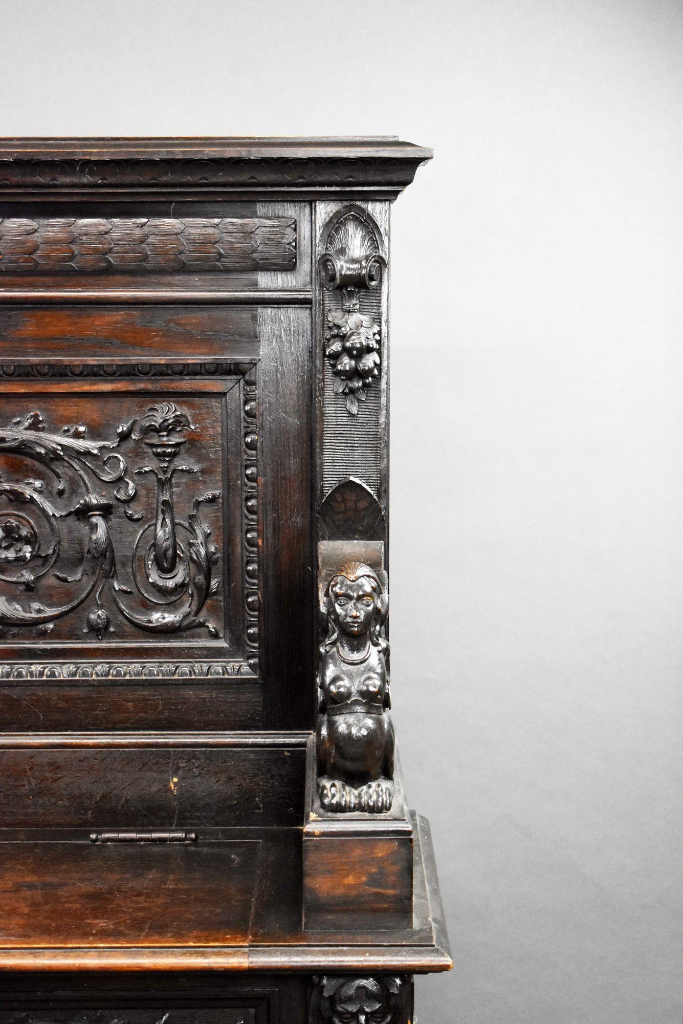 19th Century Heavil Carved Oak Settle For Sale 4