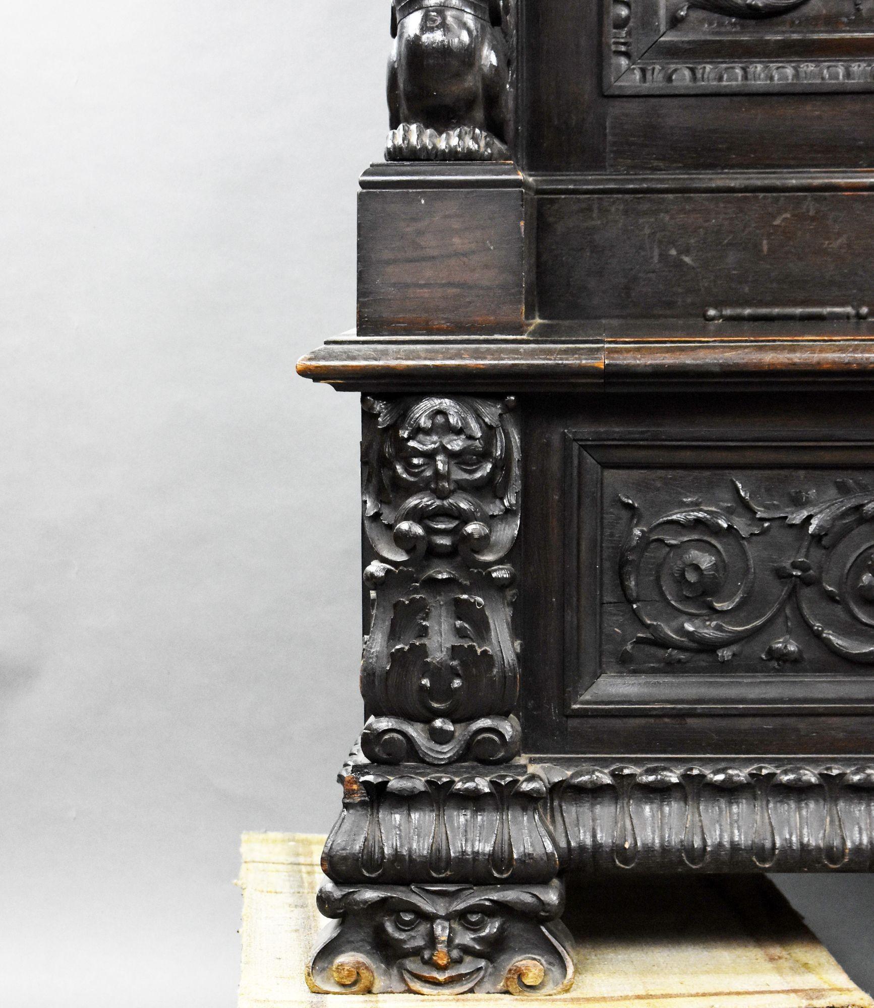 19th Century Heavil Carved Oak Settle For Sale 5
