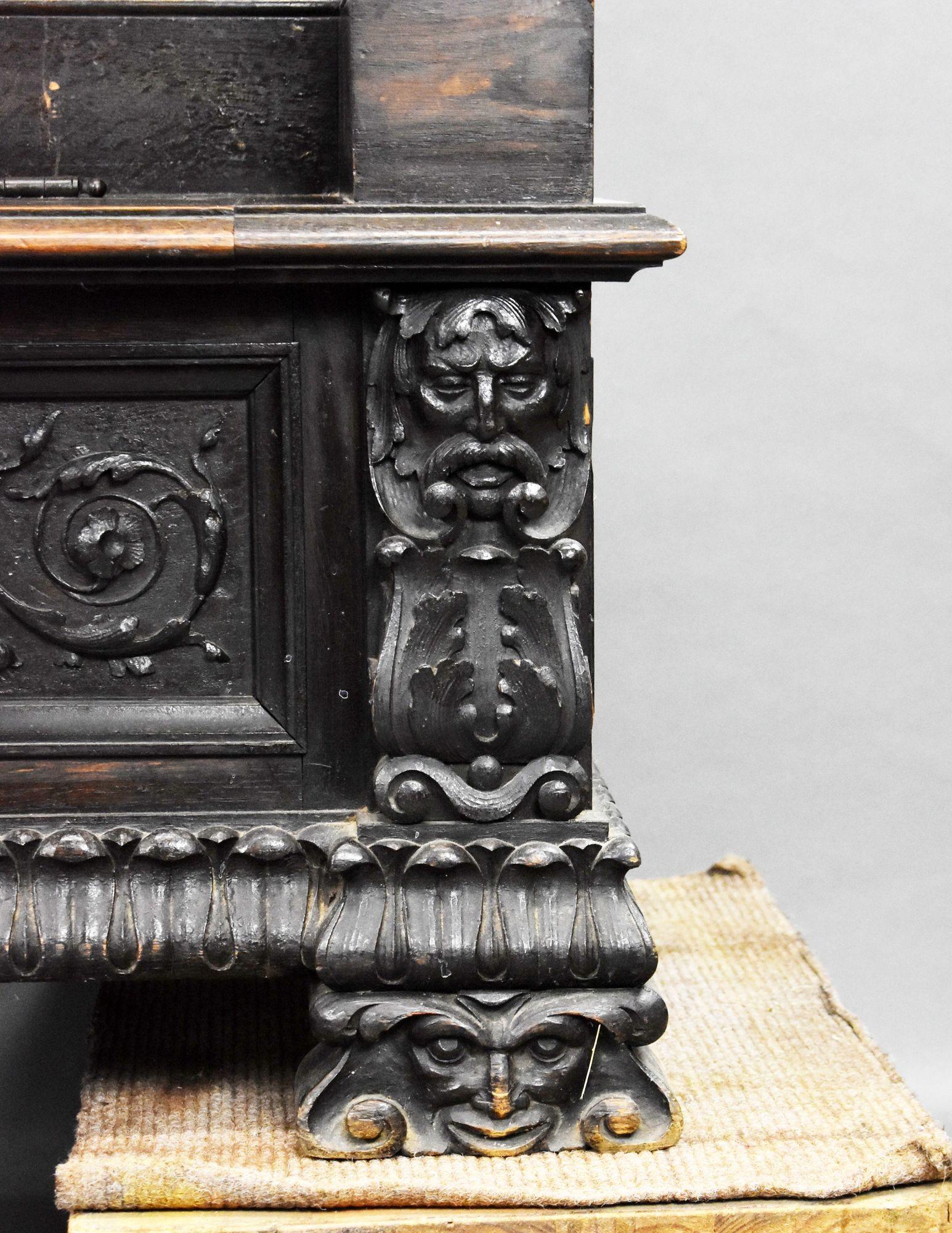 19th Century Heavil Carved Oak Settle For Sale 6