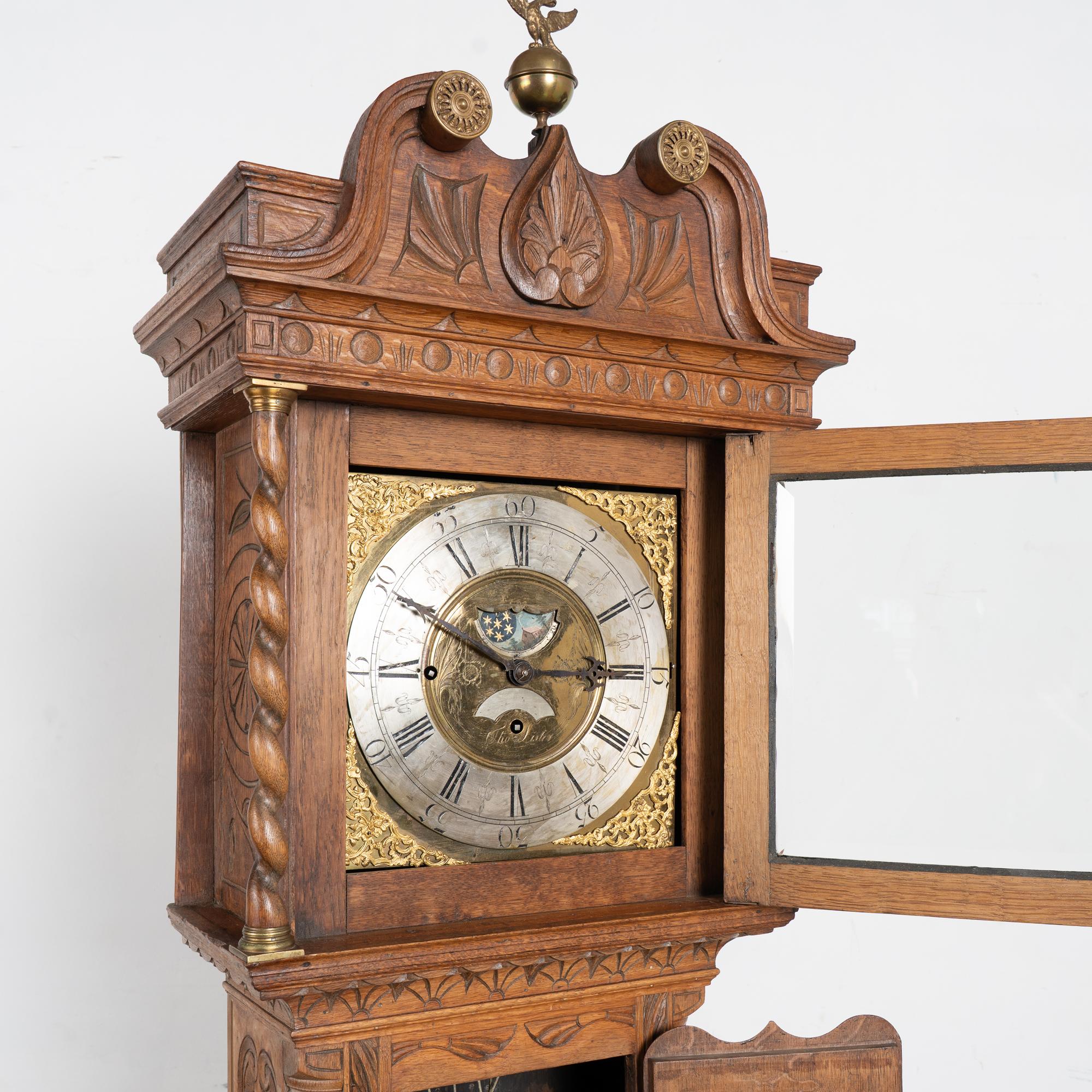 19th Century Heavily Carved English Oak Grandfather Clock For Sale 11