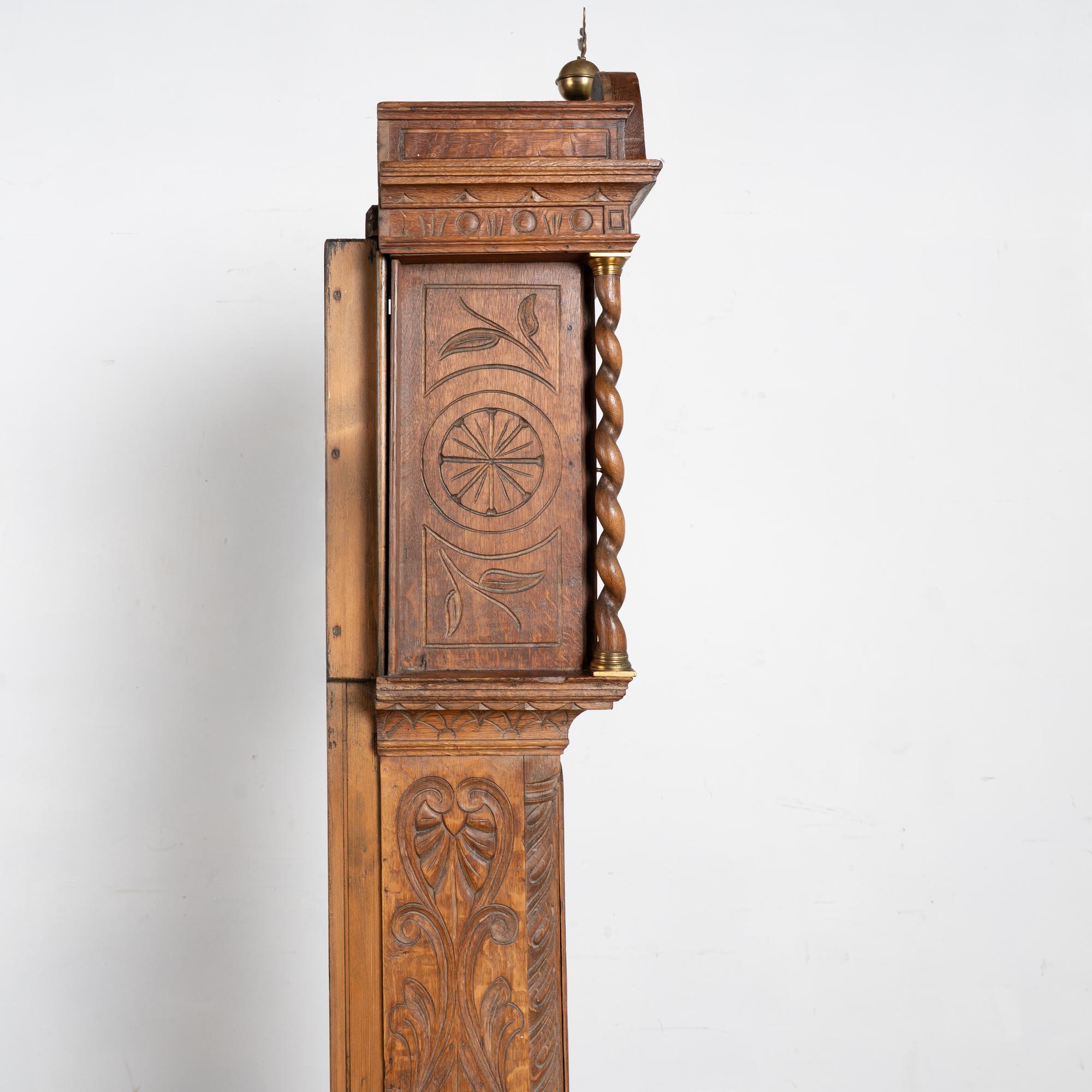 19th Century Heavily Carved English Oak Grandfather Clock For Sale 12