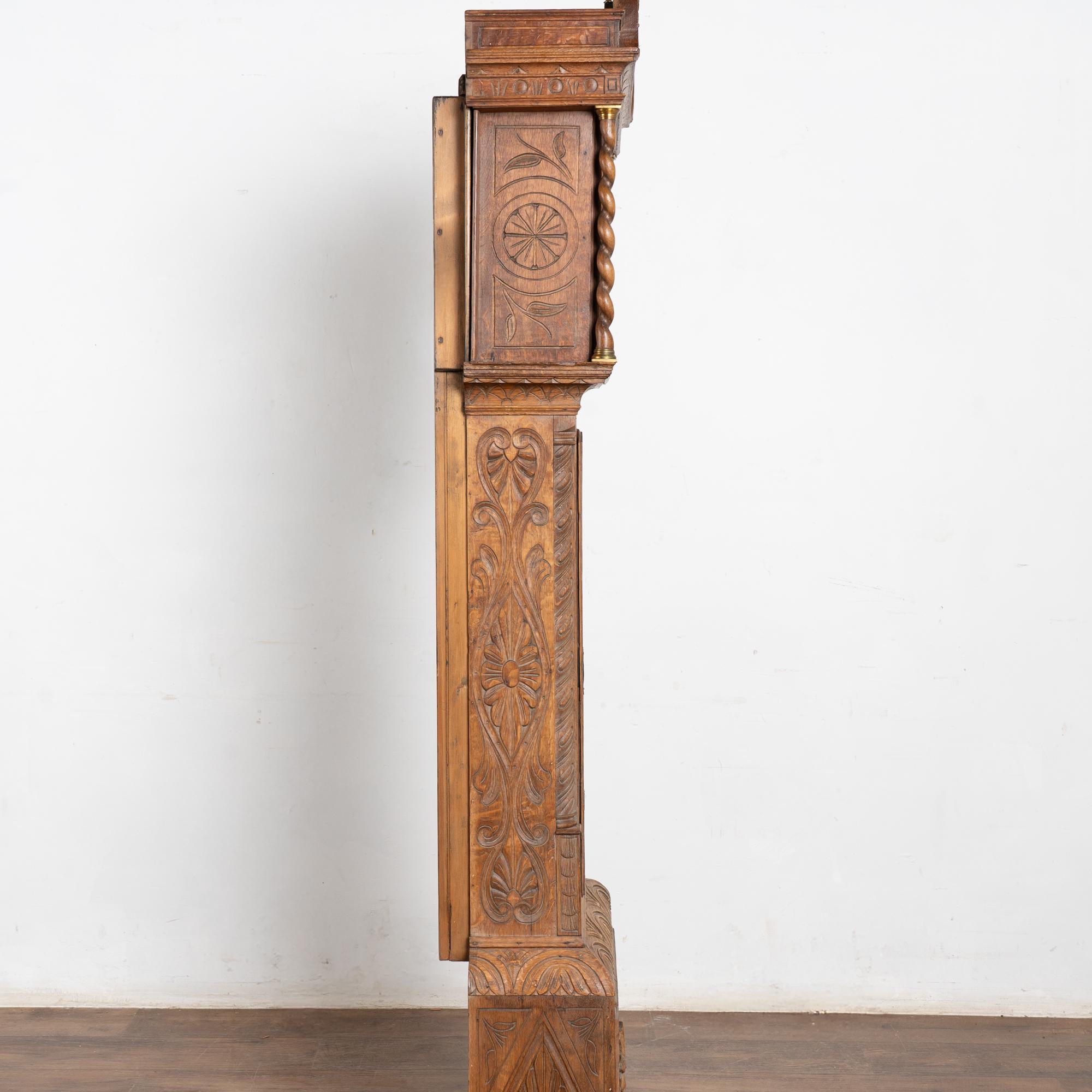 19th Century Heavily Carved English Oak Grandfather Clock For Sale 13
