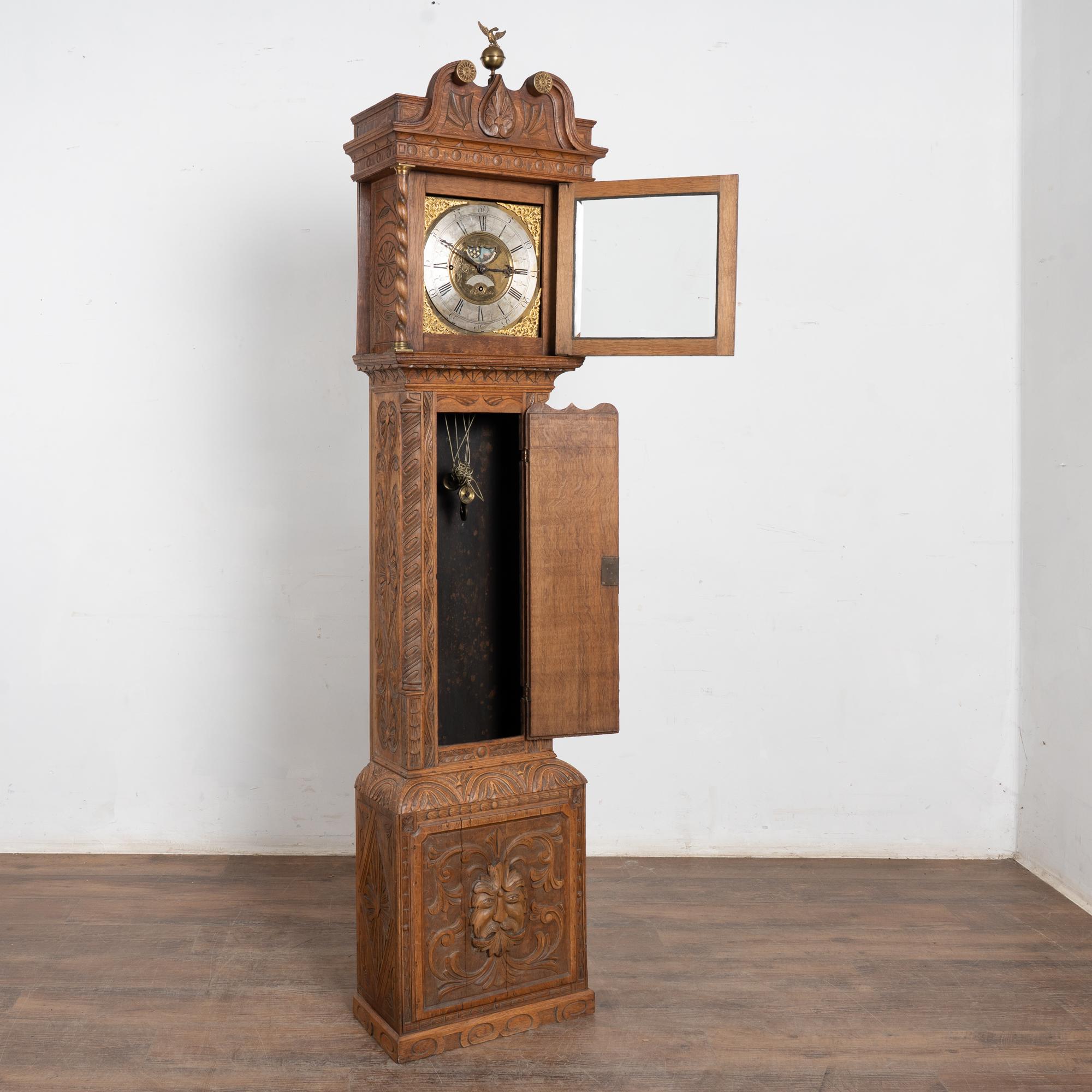 Other 19th Century Heavily Carved English Oak Grandfather Clock For Sale