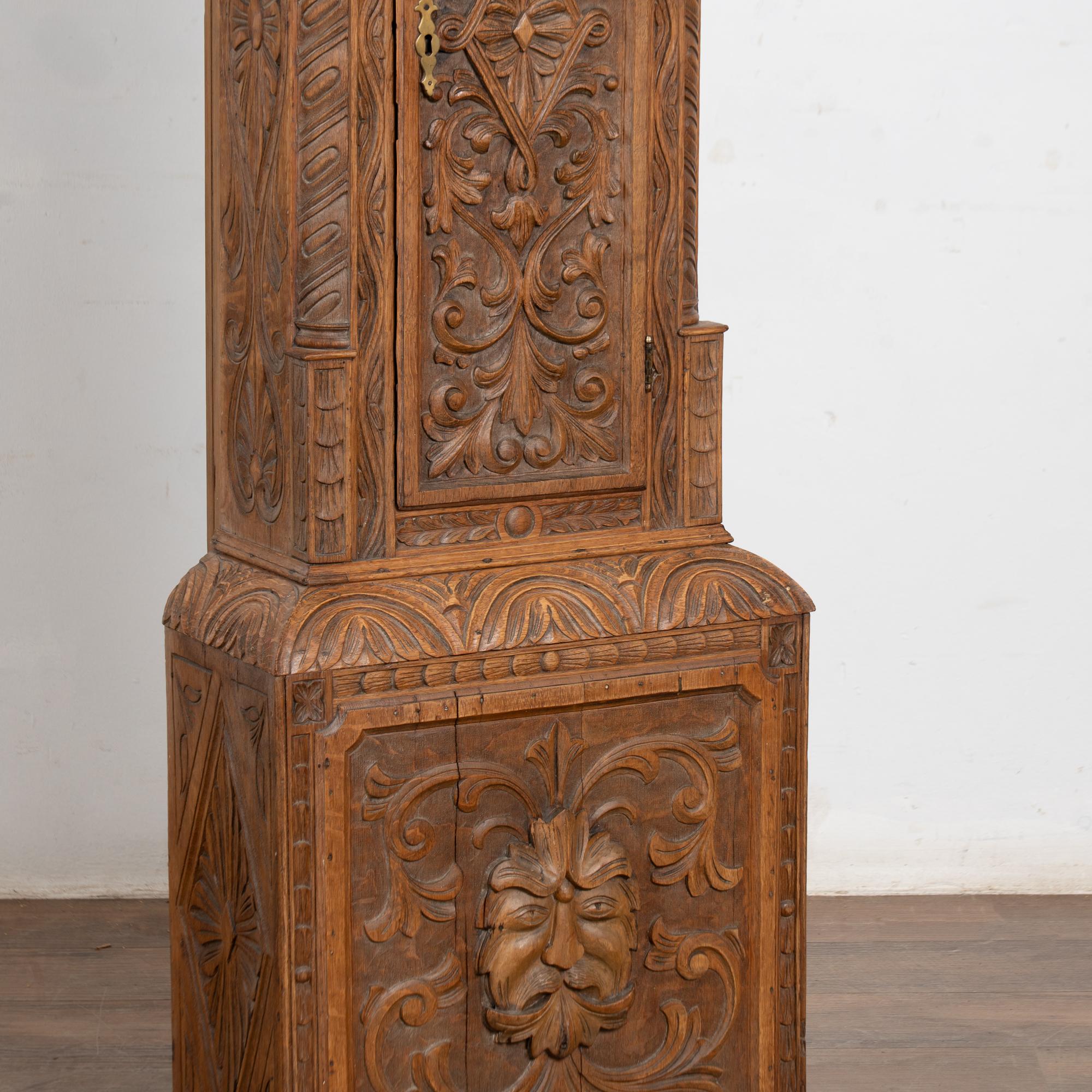 19th Century Heavily Carved English Oak Grandfather Clock For Sale 2