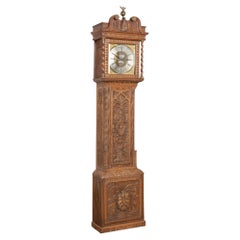 Antique 19th Century Heavily Carved English Oak Grandfather Clock