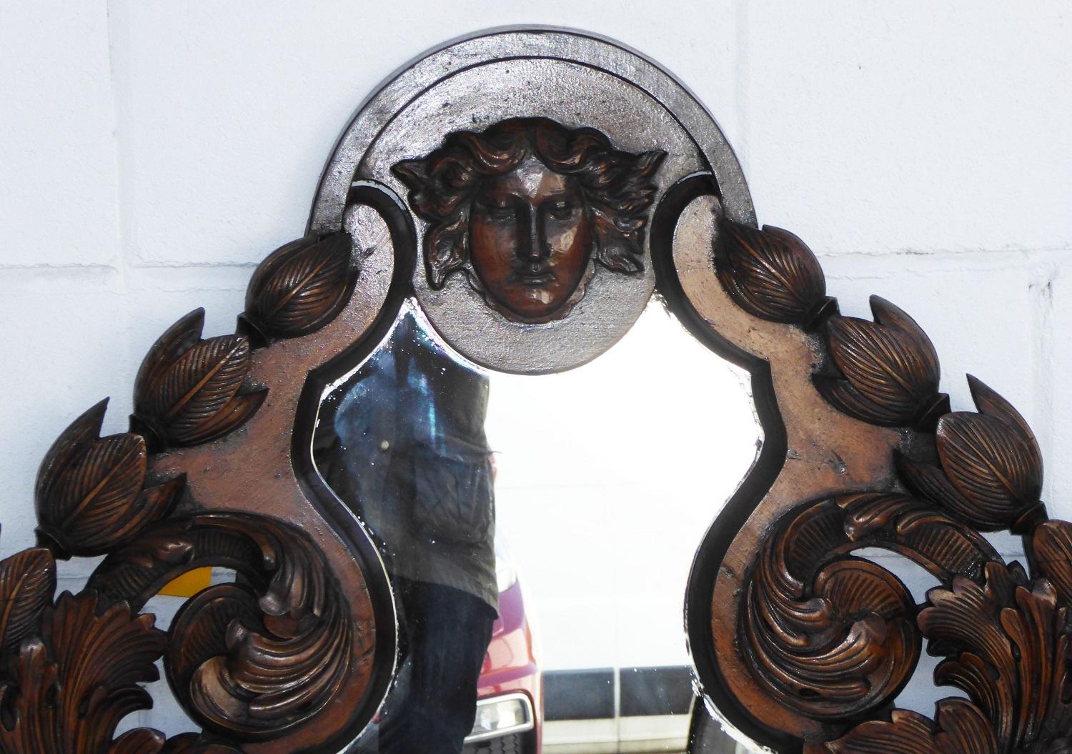 Hand-Carved 19th Century Heavily Carved Mirror For Sale