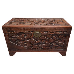 19th Century Heavily Hand Carved Asian Blanket Chest Trunk