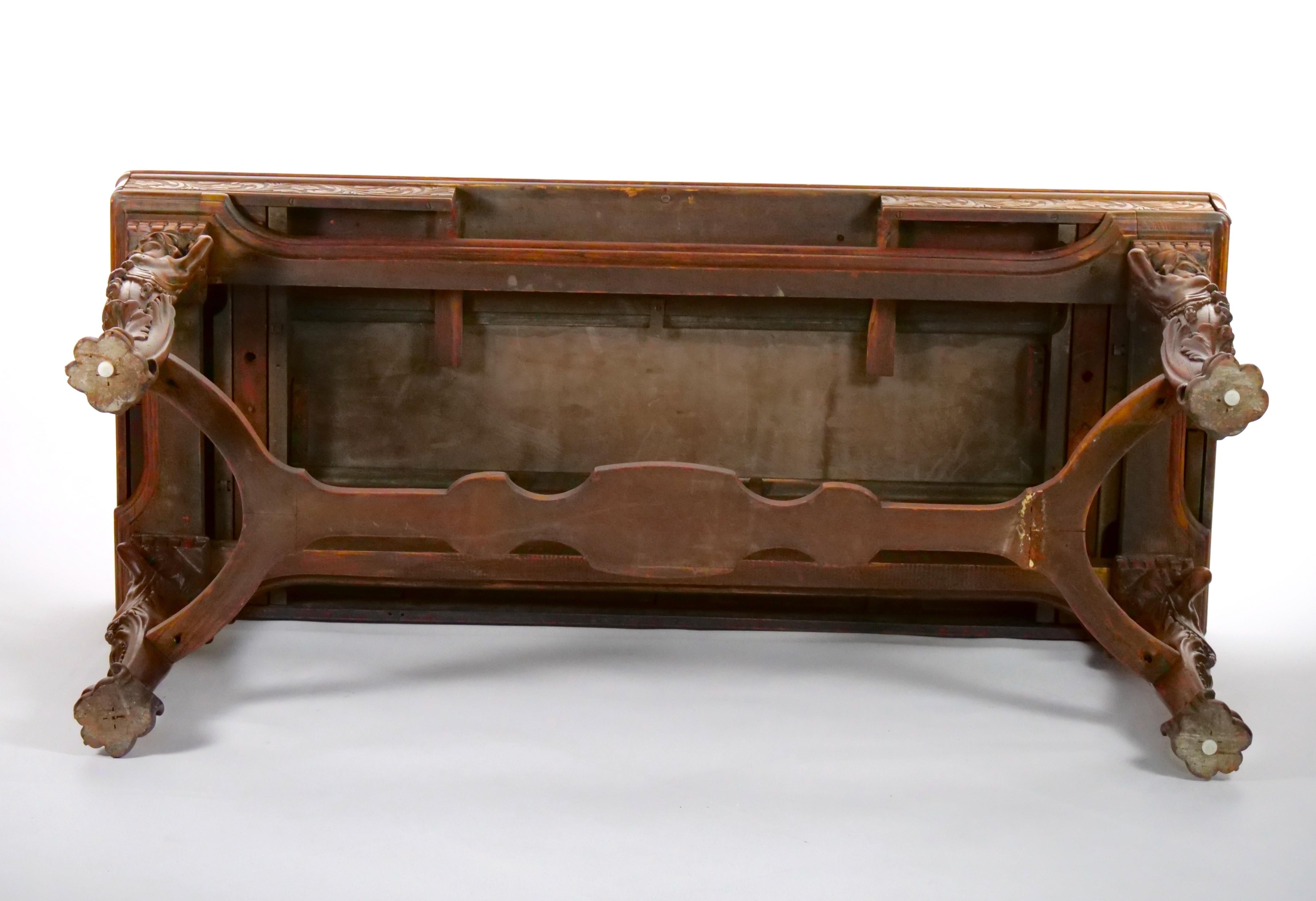 19th Century Heavily Hand Carved Inlaid Top Console / Center Table For Sale 5