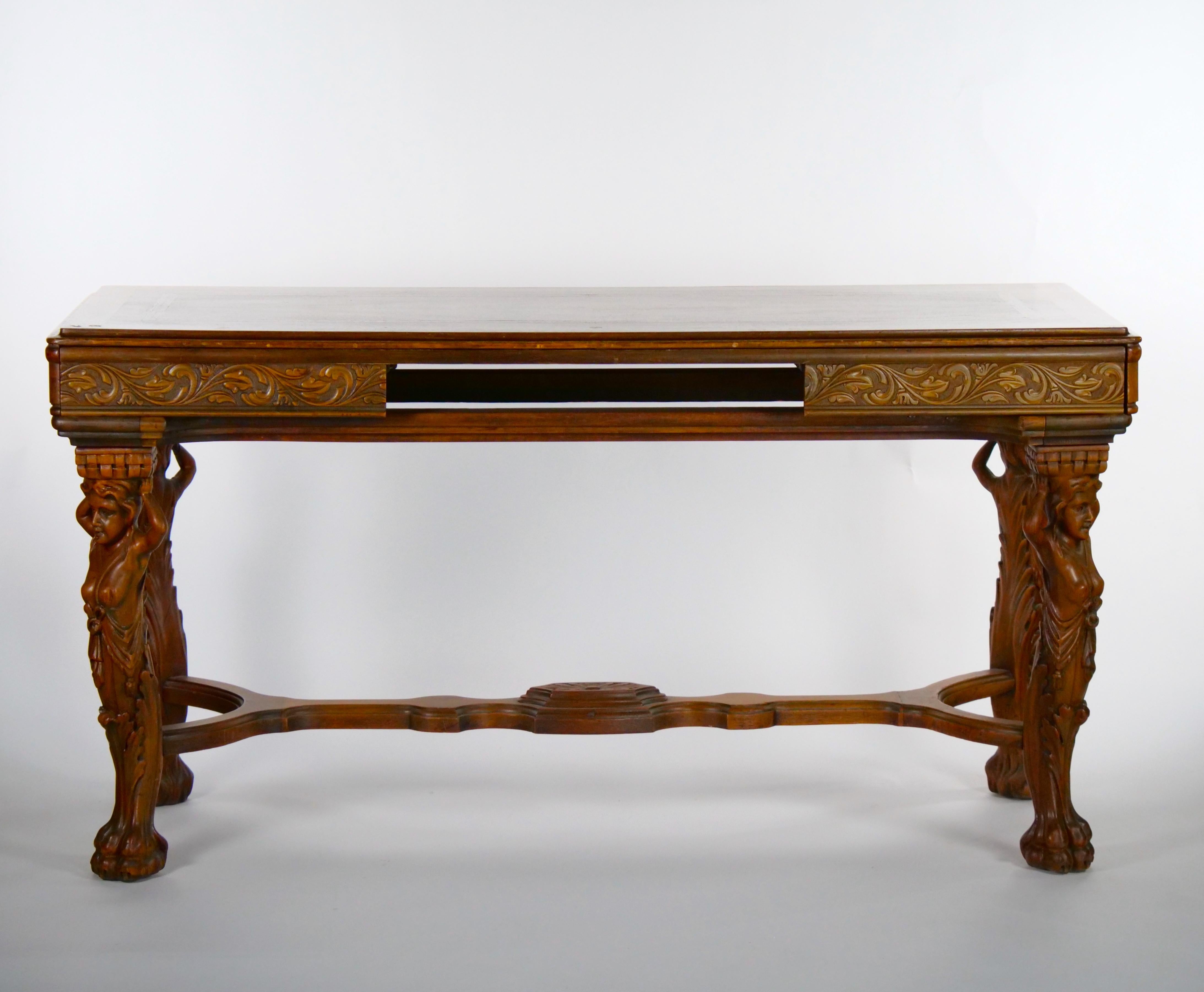 19th Century Heavily Hand Carved Inlaid Top Console / Center Table For Sale 6