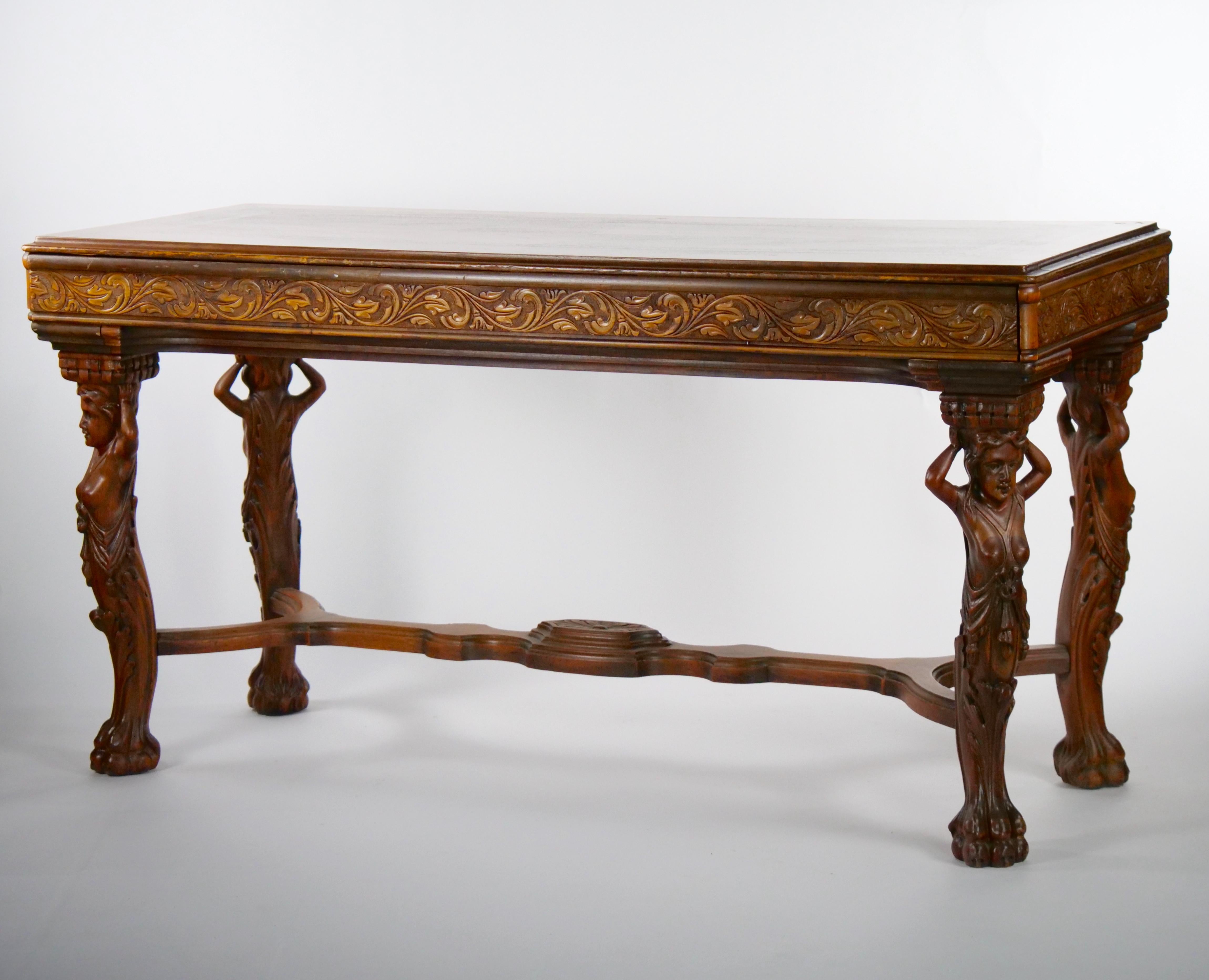 19th Century Heavily Hand Carved Inlaid Top Console / Center Table For Sale 10