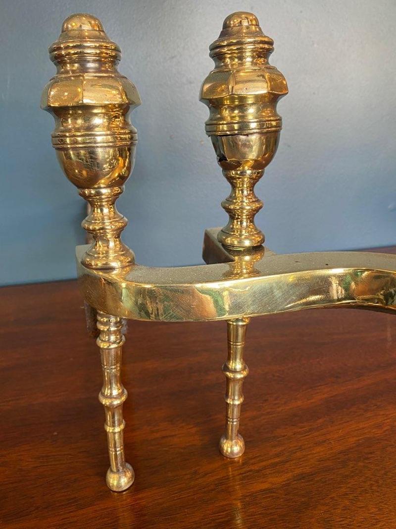 19th Century Heavy Brass Scrolled Andirons 2