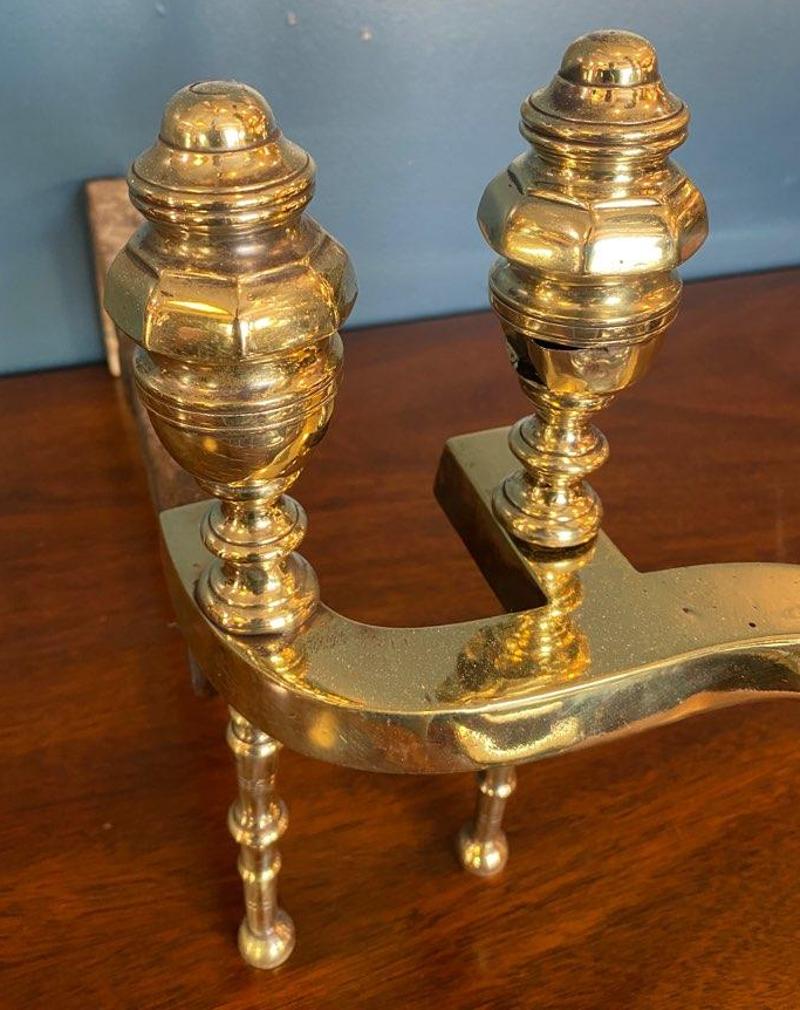 19th Century Heavy Brass Scrolled Andirons 3
