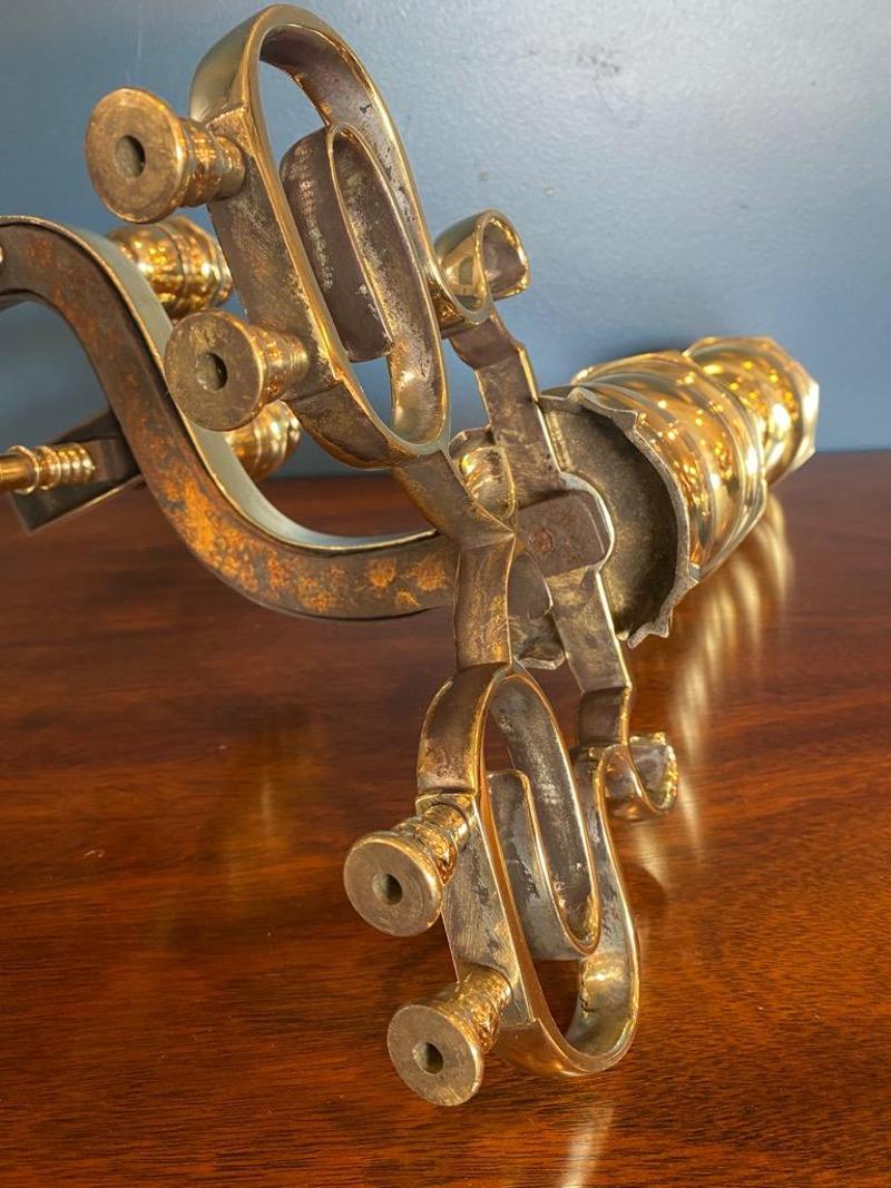 19th Century Heavy Brass Scrolled Andirons 4