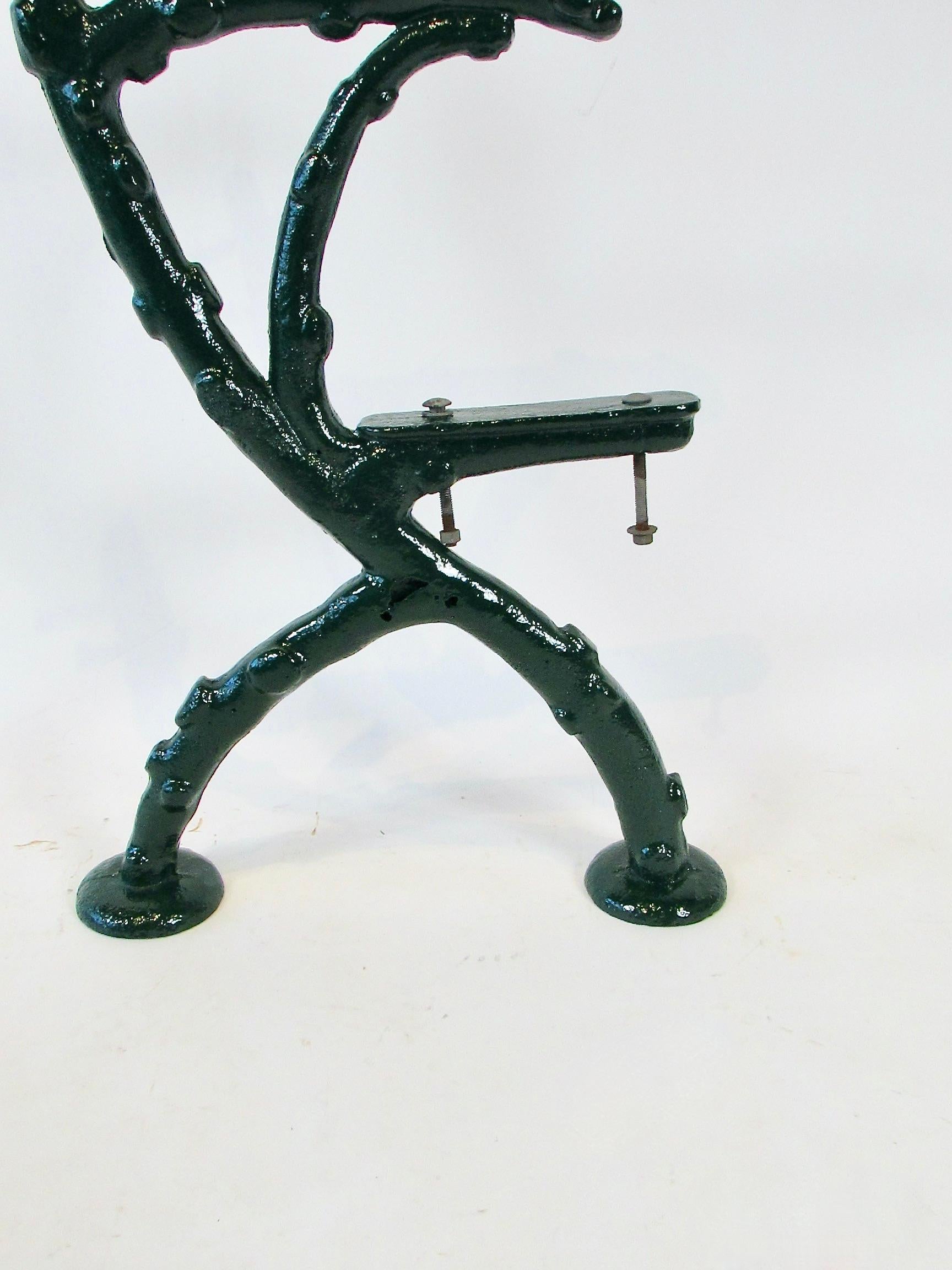 19th century heavy cast iron faux bois bench frames in hunter green finish For Sale 2