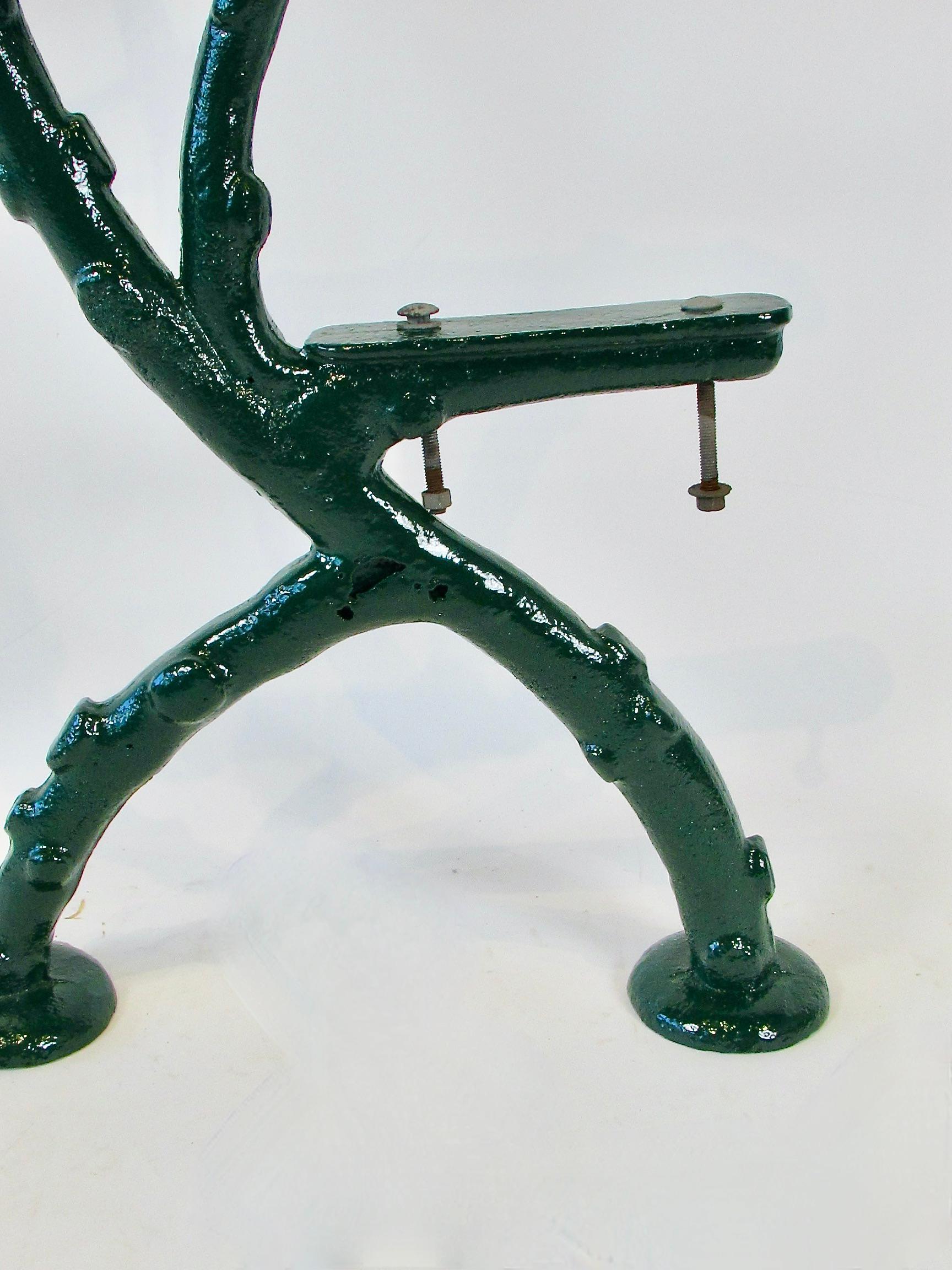 19th century heavy cast iron faux bois bench frames in hunter green finish For Sale 3