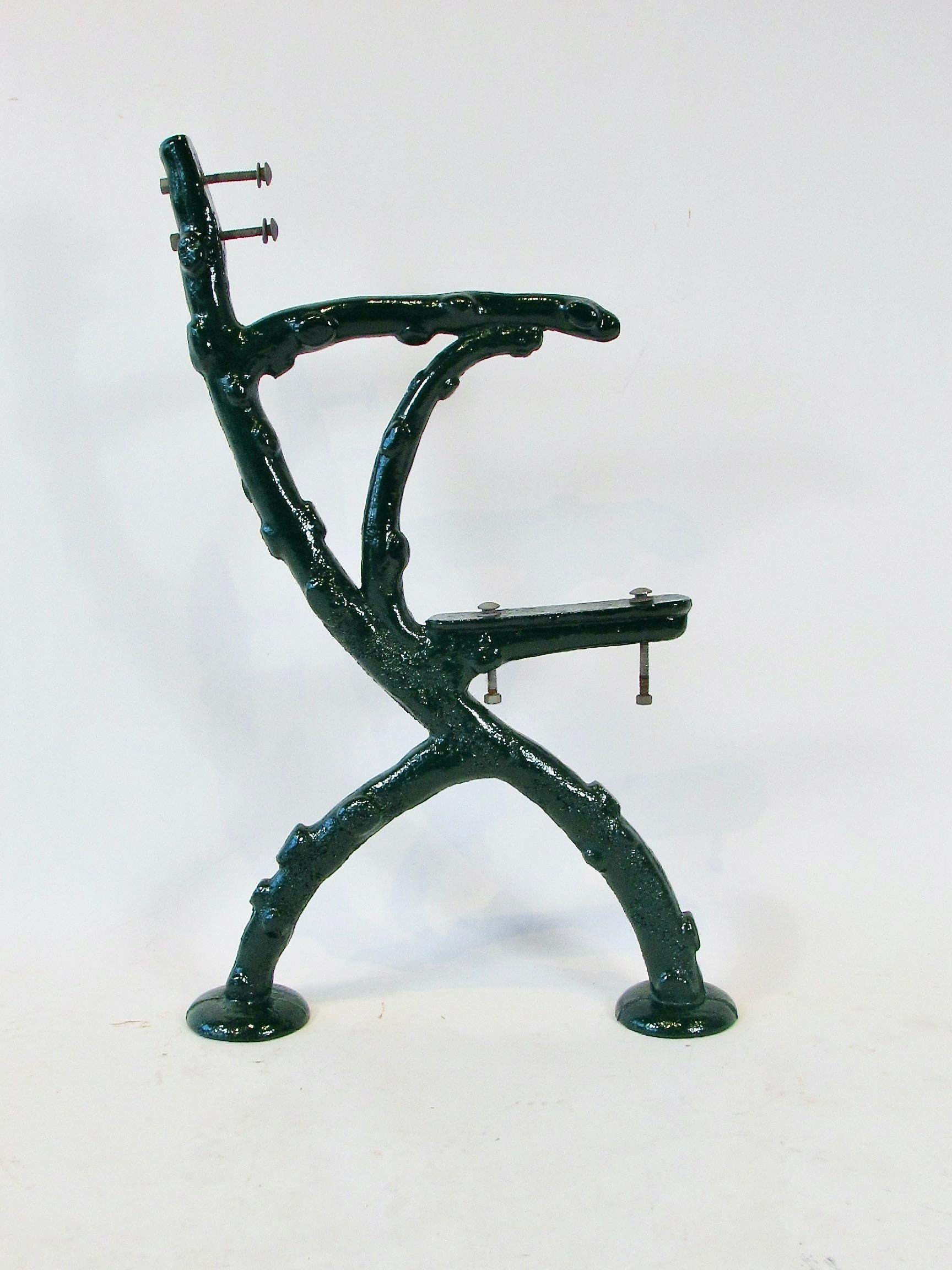 19th century heavy cast iron faux bois bench frames in hunter green finish For Sale 5