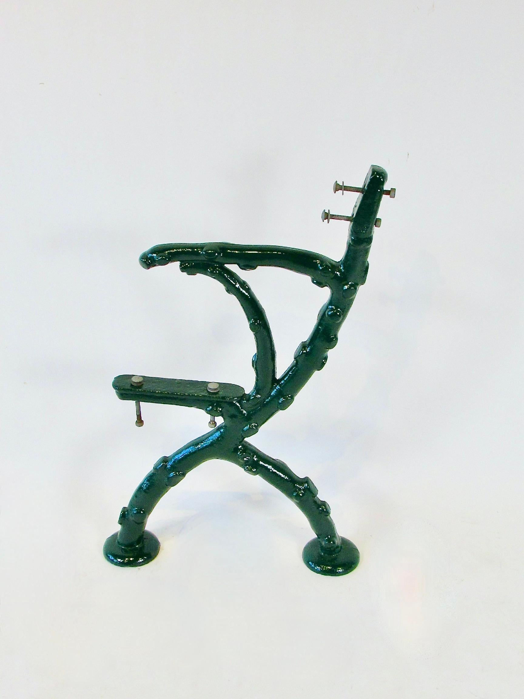 19th century heavy cast iron faux bois bench frames in hunter green finish For Sale 7