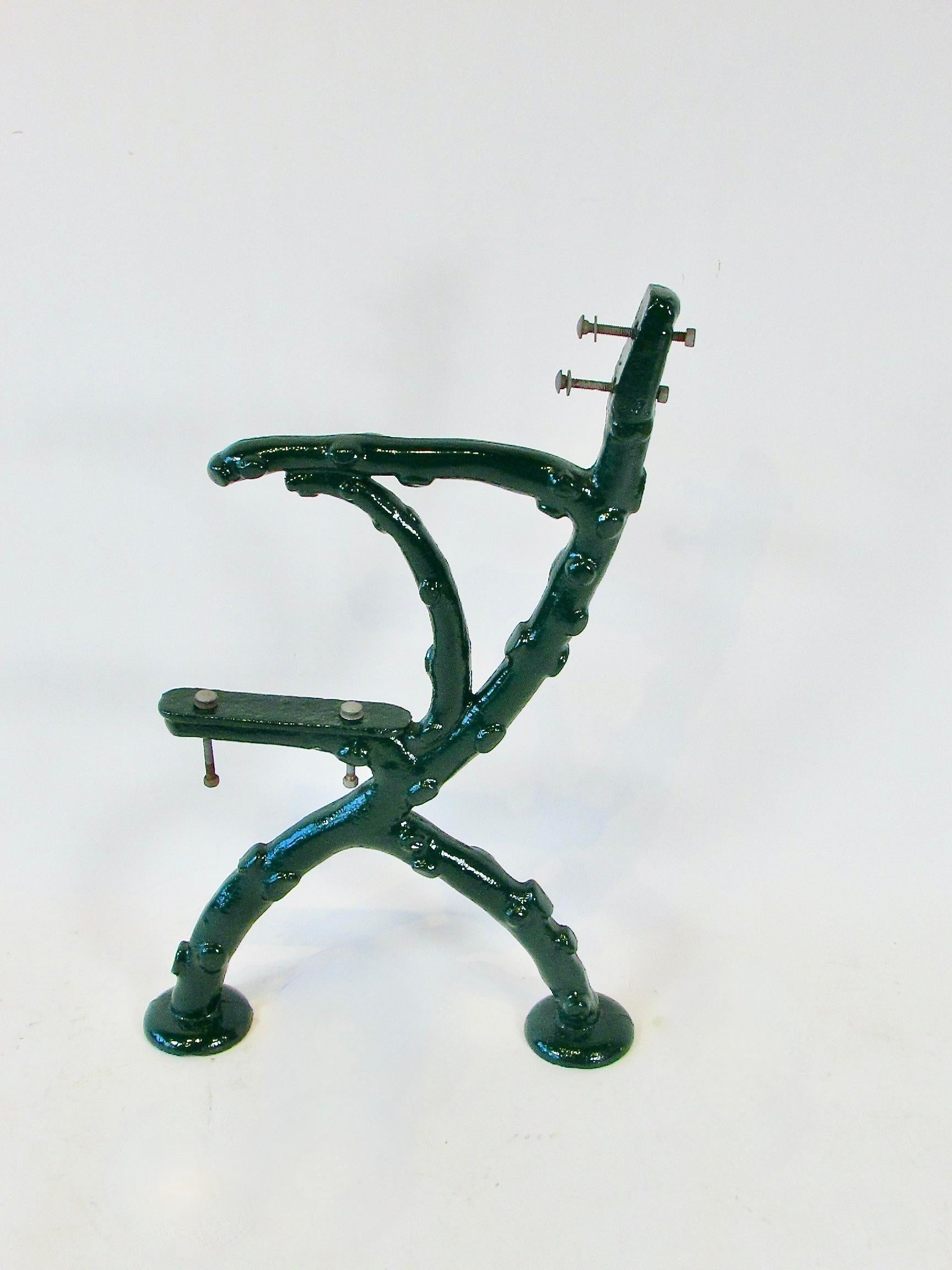 19th century heavy cast iron faux bois bench frames in hunter green finish For Sale 8