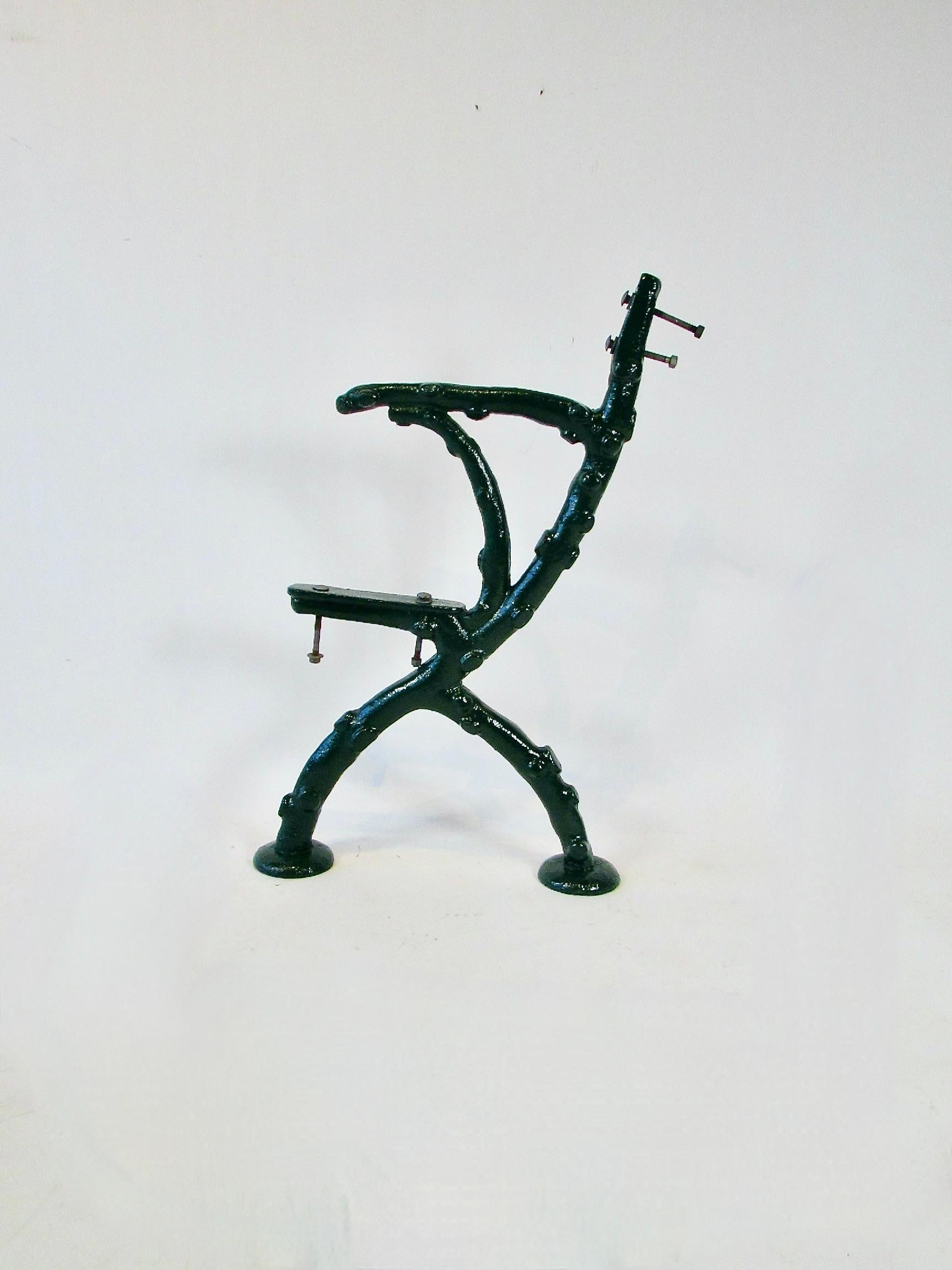 19th Century 19th century heavy cast iron faux bois bench frames in hunter green finish For Sale