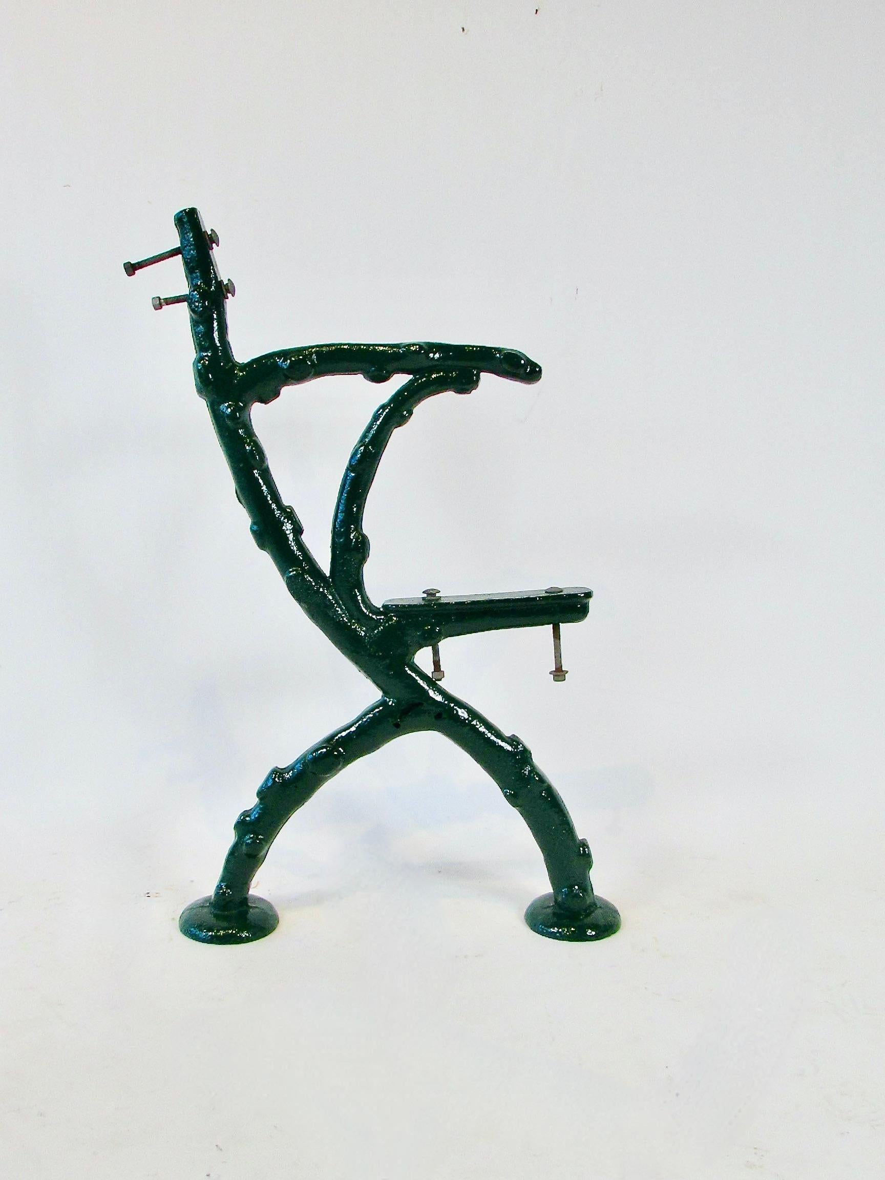 19th century heavy cast iron faux bois bench frames in hunter green finish For Sale 1