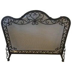 19th Century Heavy Freestanding Handwrought Iron and Honeycomb Fireplace Screen