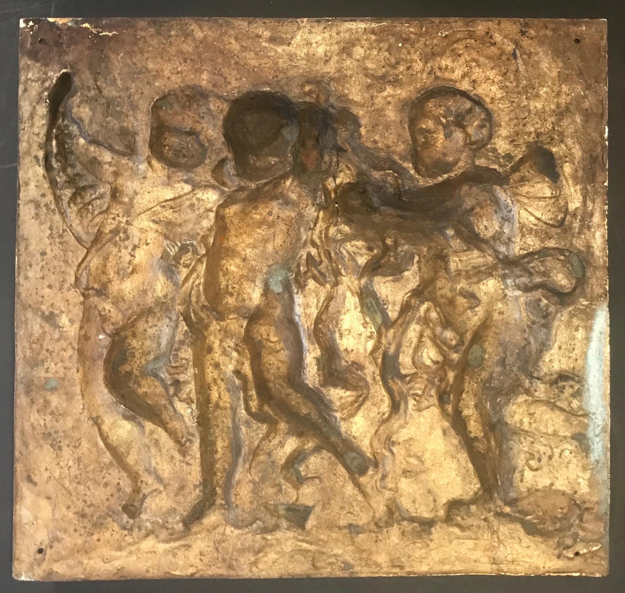 19th Century Heavy French Bronze Relief Plaque of 3 Putti with Instruments 5