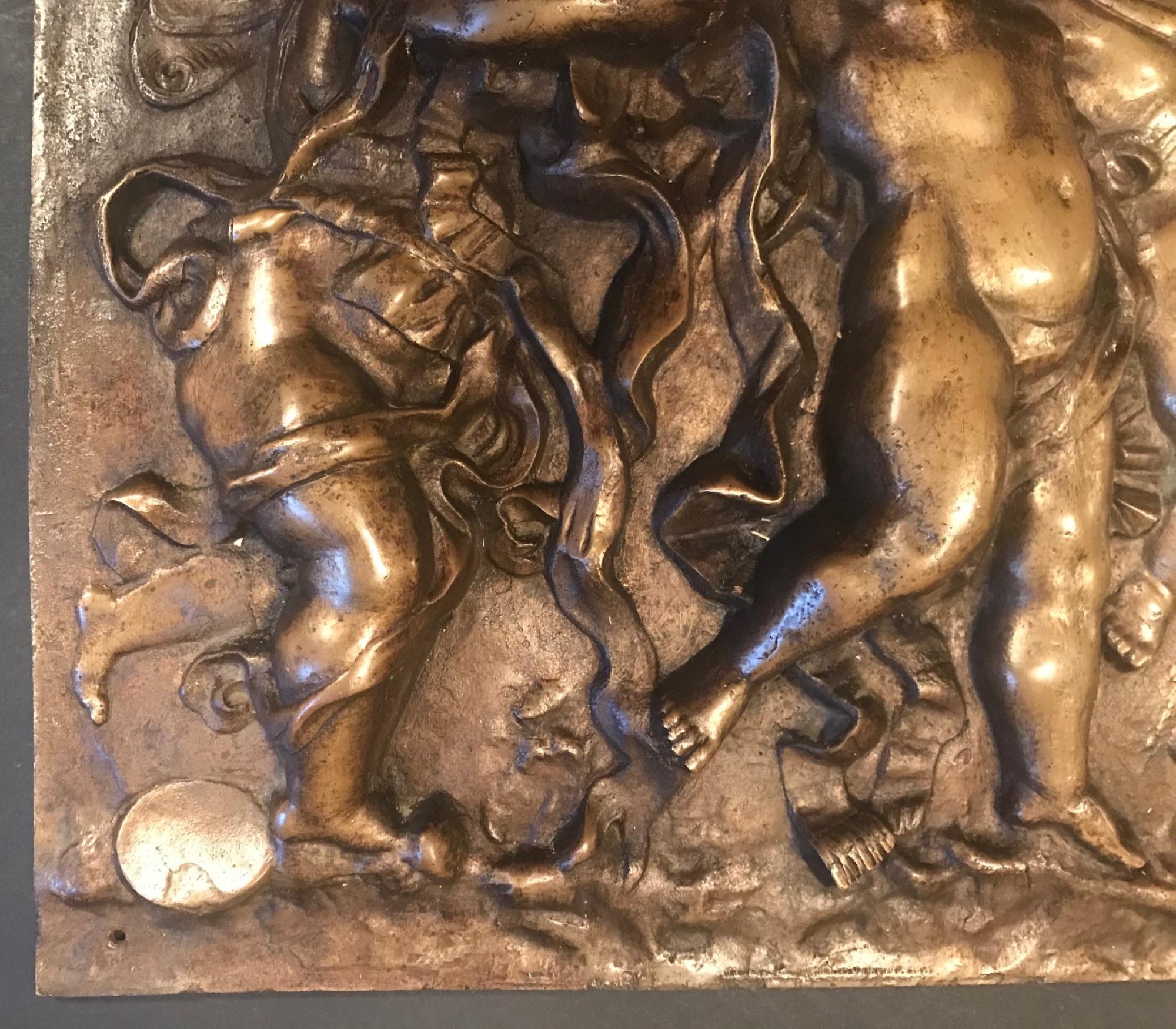 19th Century Heavy French Bronze Relief Plaque of 3 Putti with Instruments 1