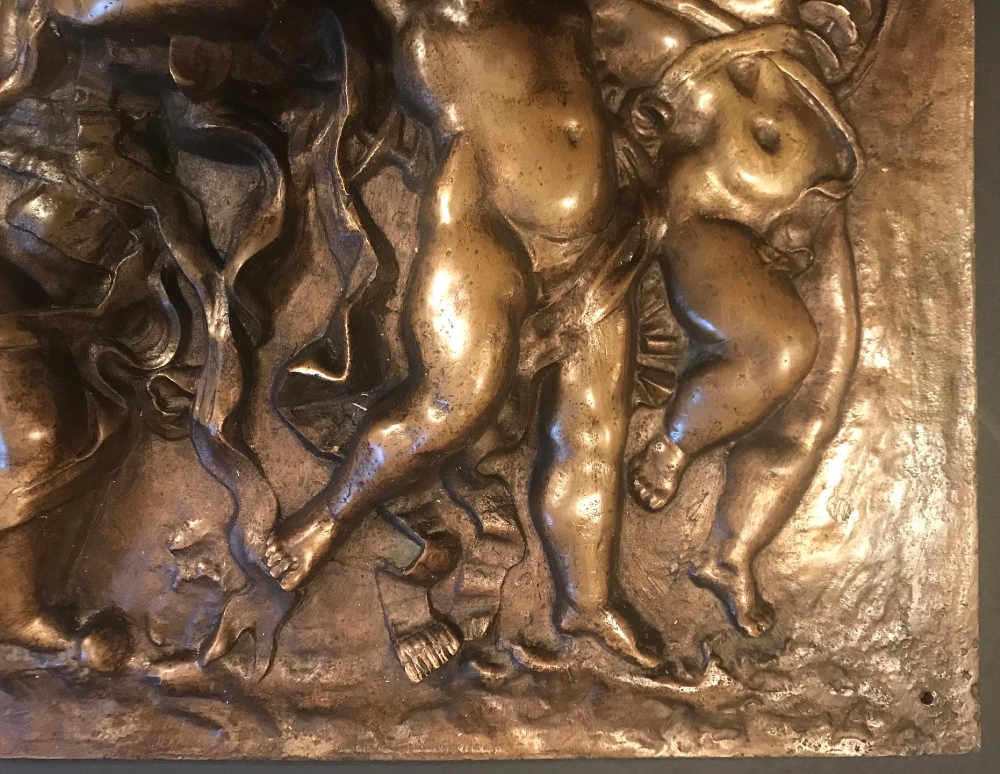 19th Century Heavy French Bronze Relief Plaque of 3 Putti with Instruments 2