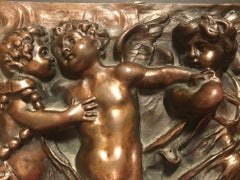 19th Century Heavy French Bronze Relief Plaque of Three Dancing Putti