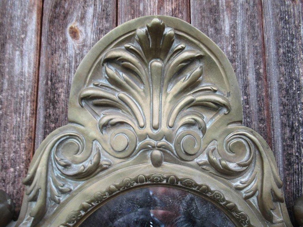 19th Century Heavy Gilt Brass Mirror with Five Branch Candelabra For Sale 2