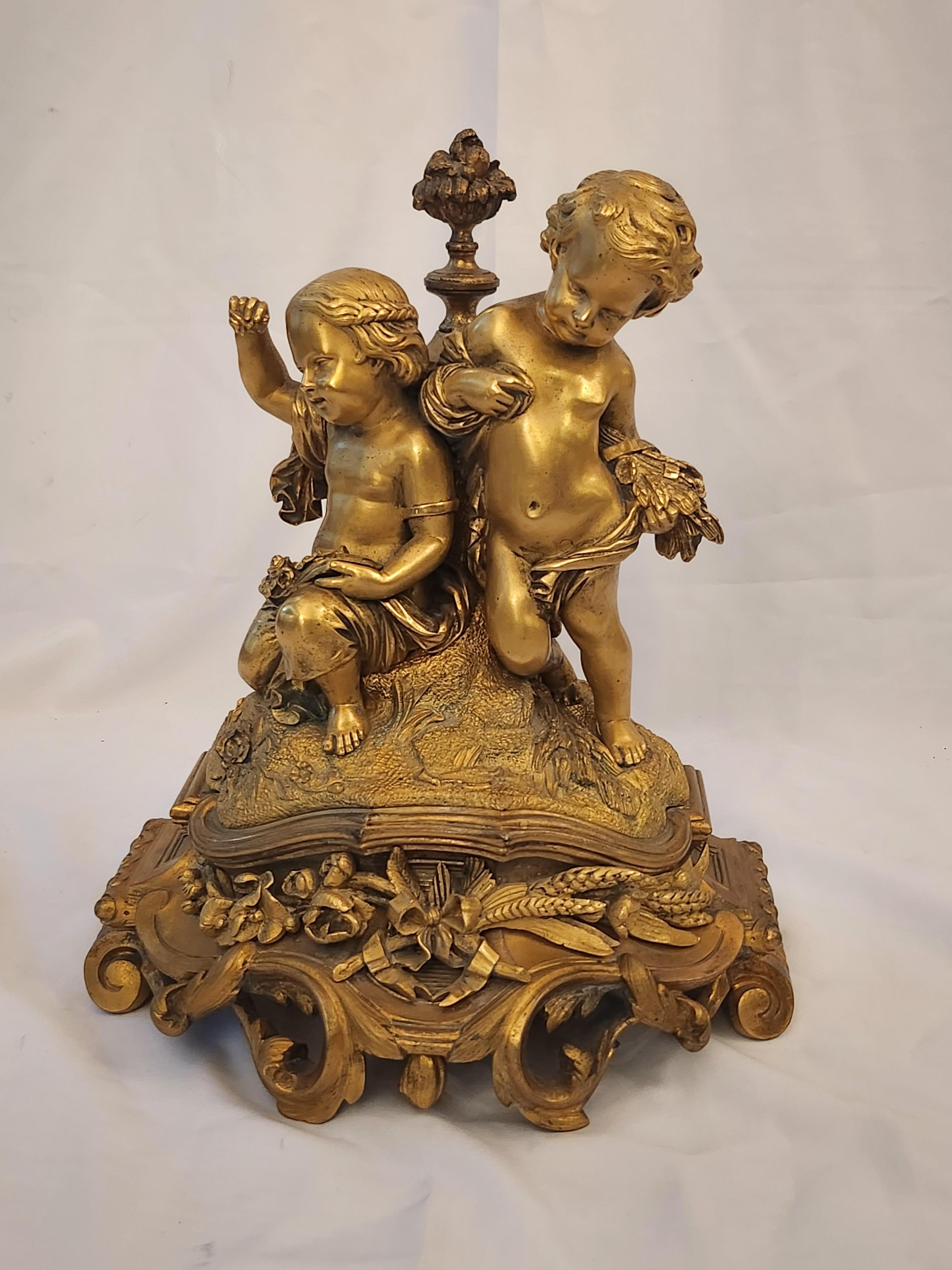 19th Century Henri Picard Children Gilt Bronze Sculpture For Sale 8