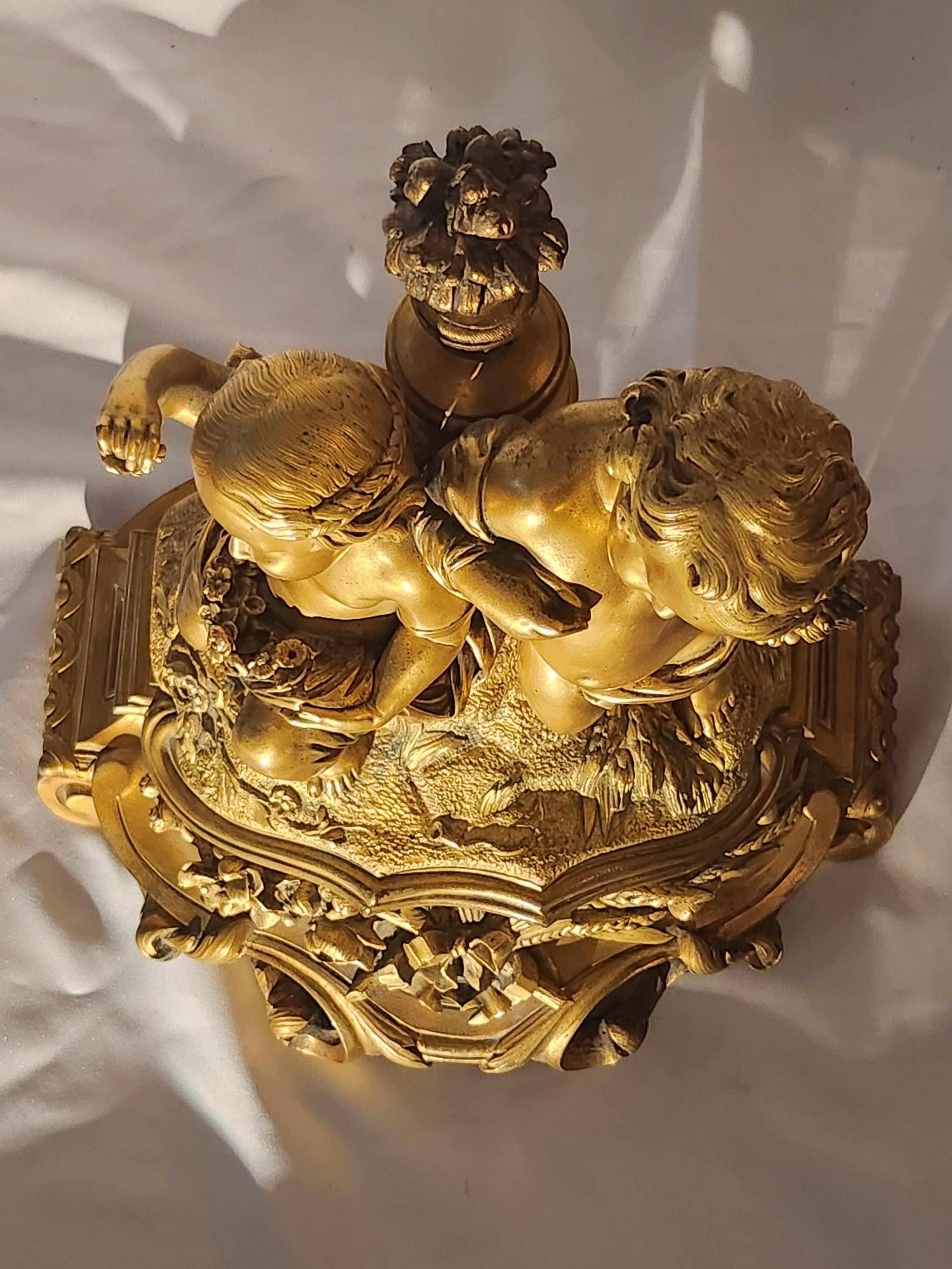 French 19th Century Henri Picard Children Gilt Bronze Sculpture For Sale