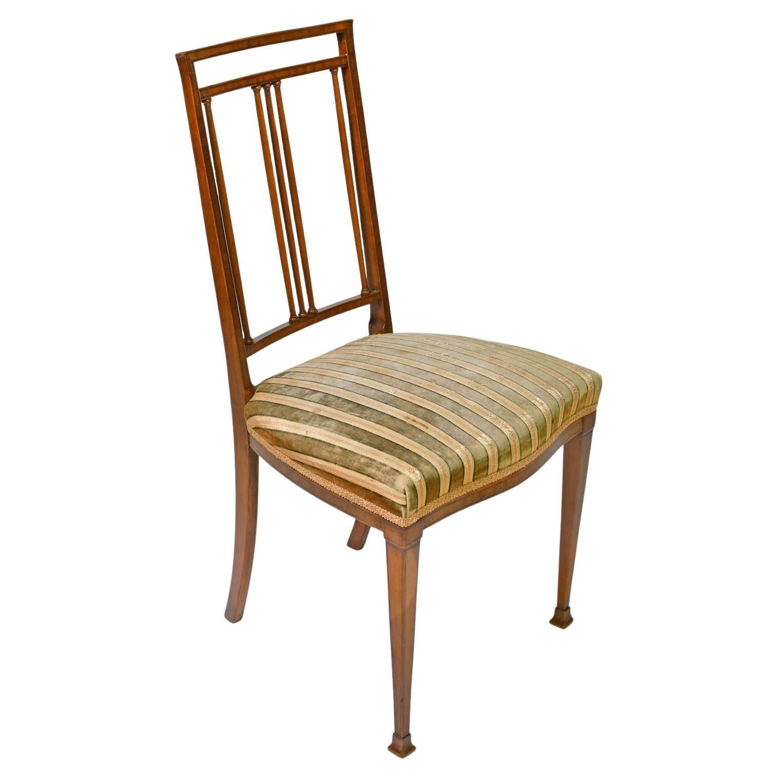 Inlay Pair of Antique English Aesthetic Movement Side Chairs with Upholstered Seats For Sale